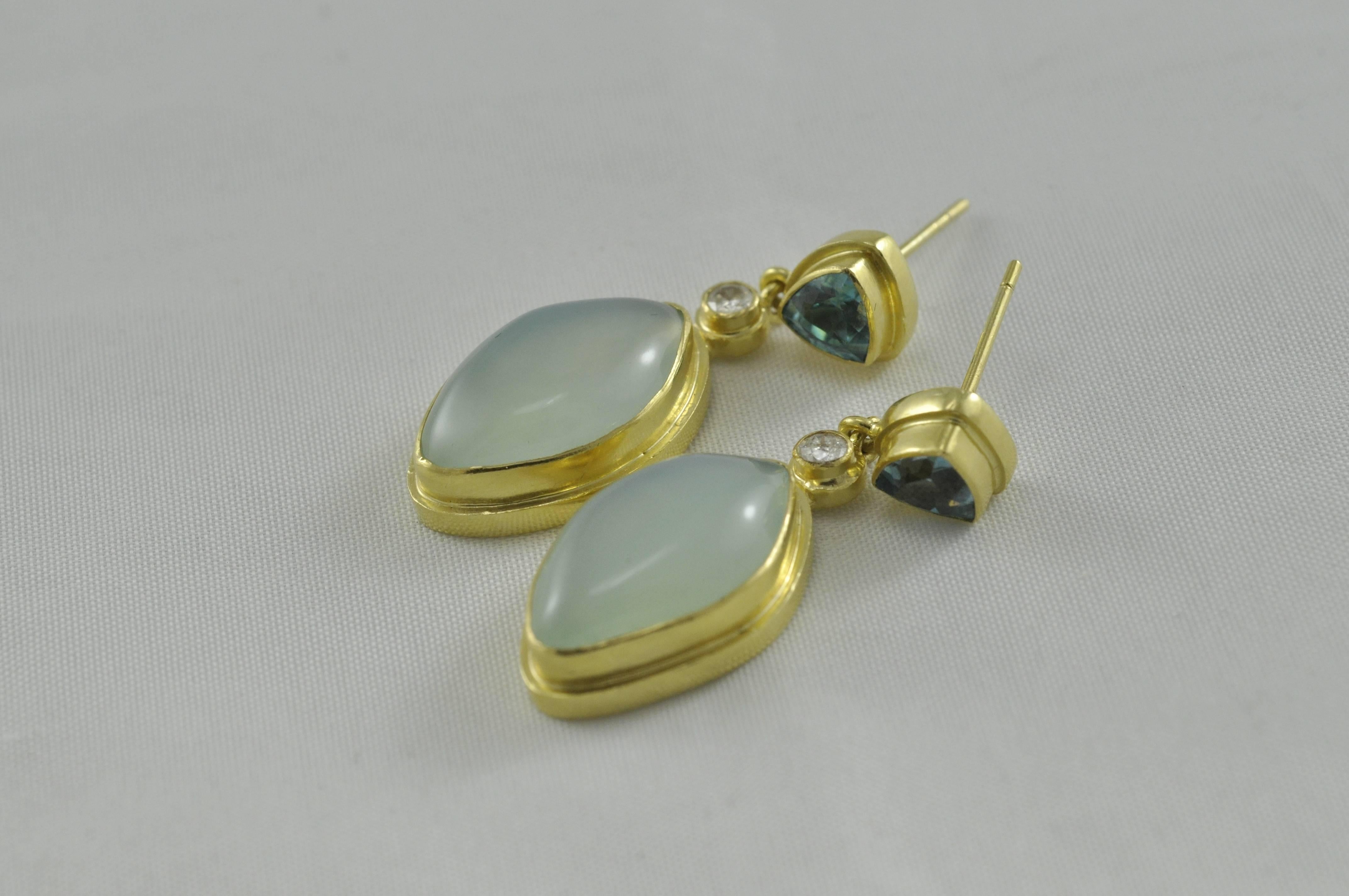 Artisan Gold, Peruvian Opal, Diamond and Zircon Earrings