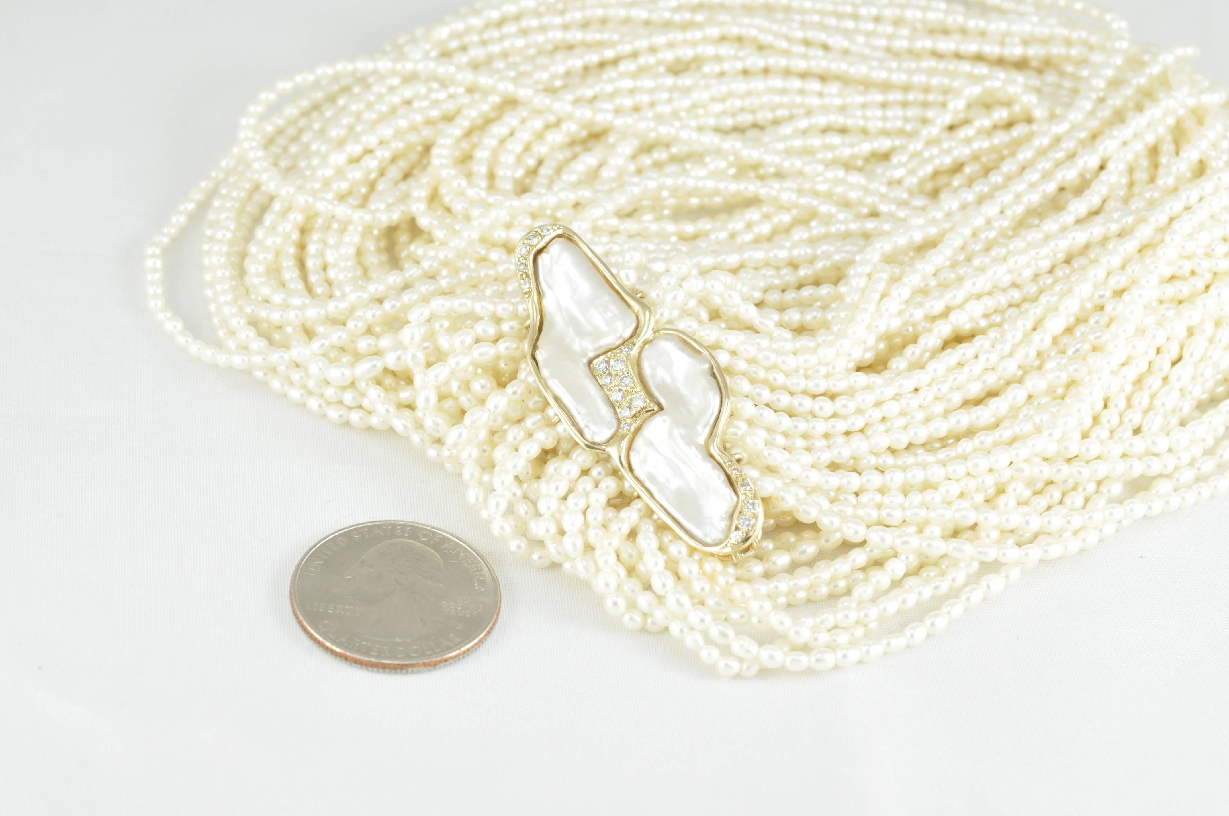 Modern Layered Seed Pearl and Diamond Necklace