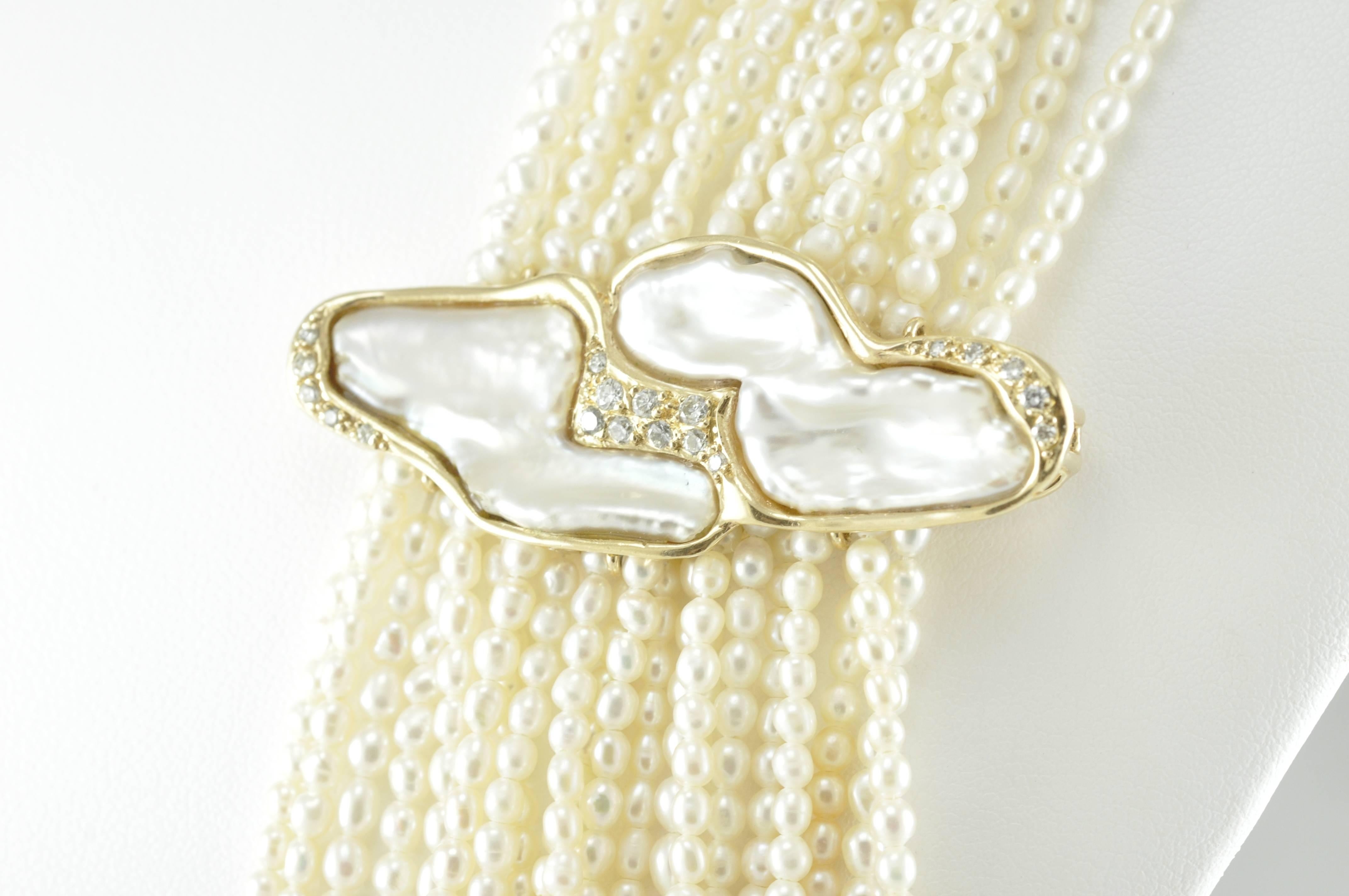 Women's Layered Seed Pearl and Diamond Necklace