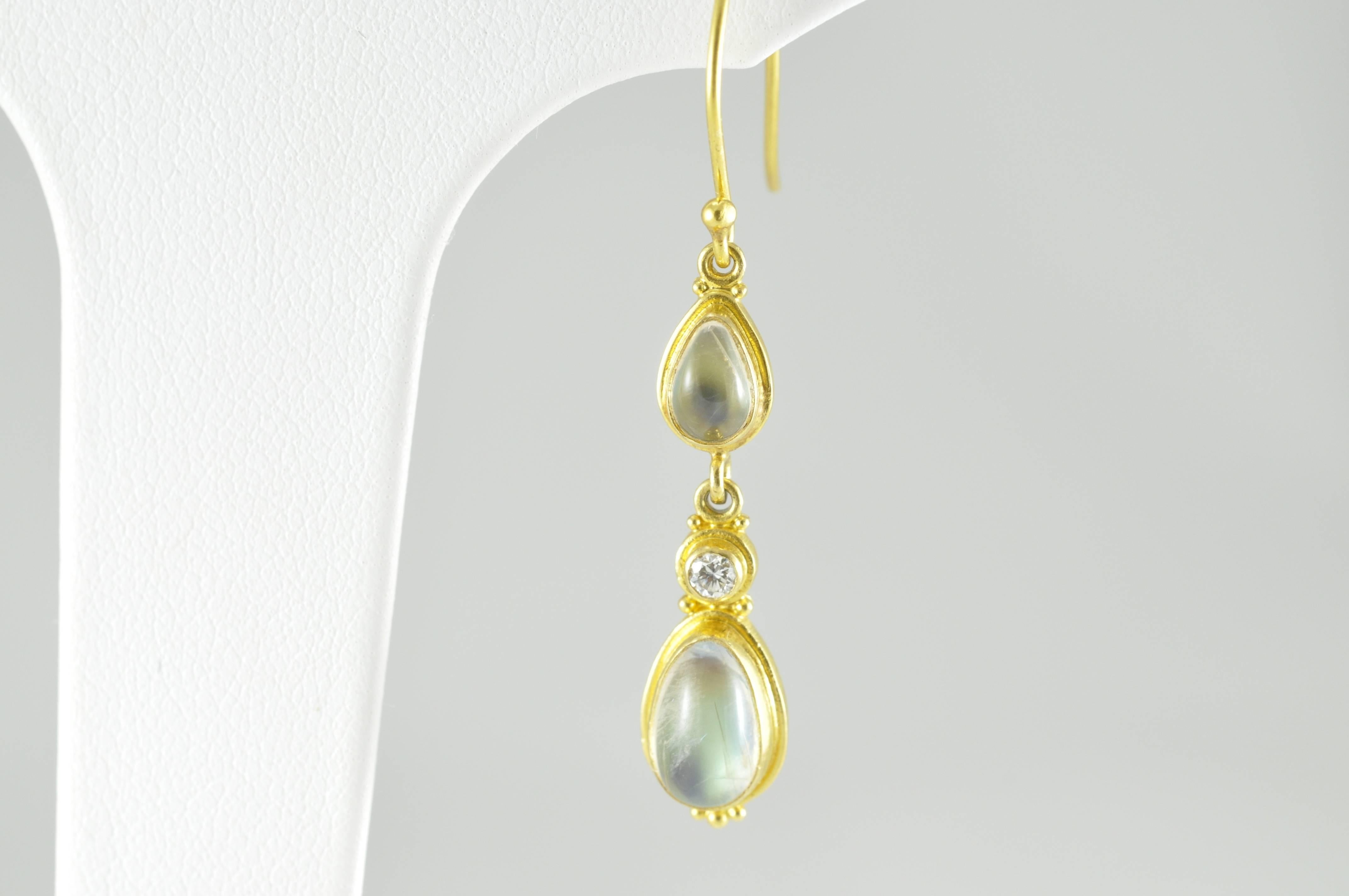 Artisan Kimarie Granulated Gold, Moonstone and Diamond Earrings