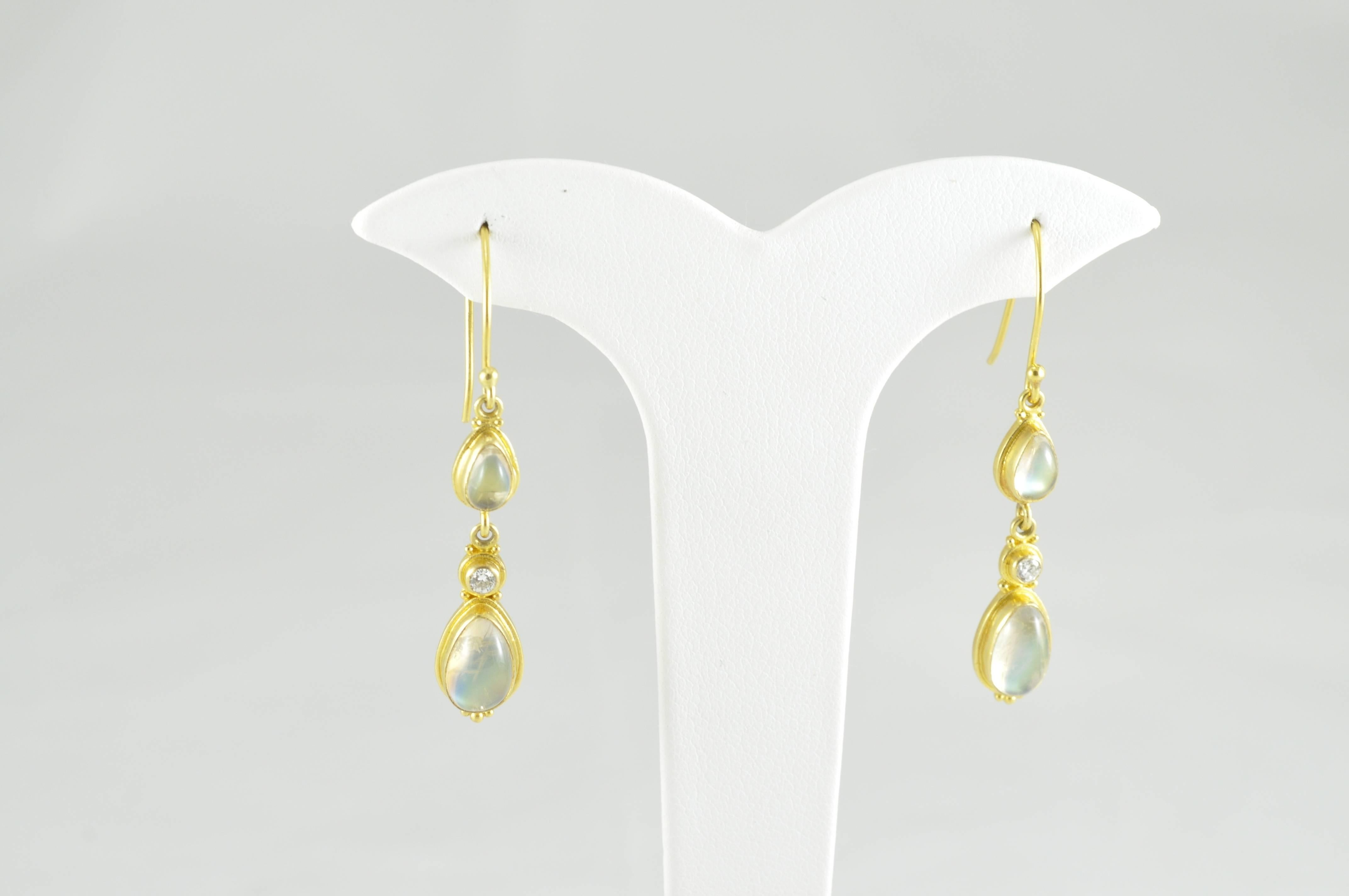 Kimarie Granulated Gold, Moonstone and Diamond Earrings 1