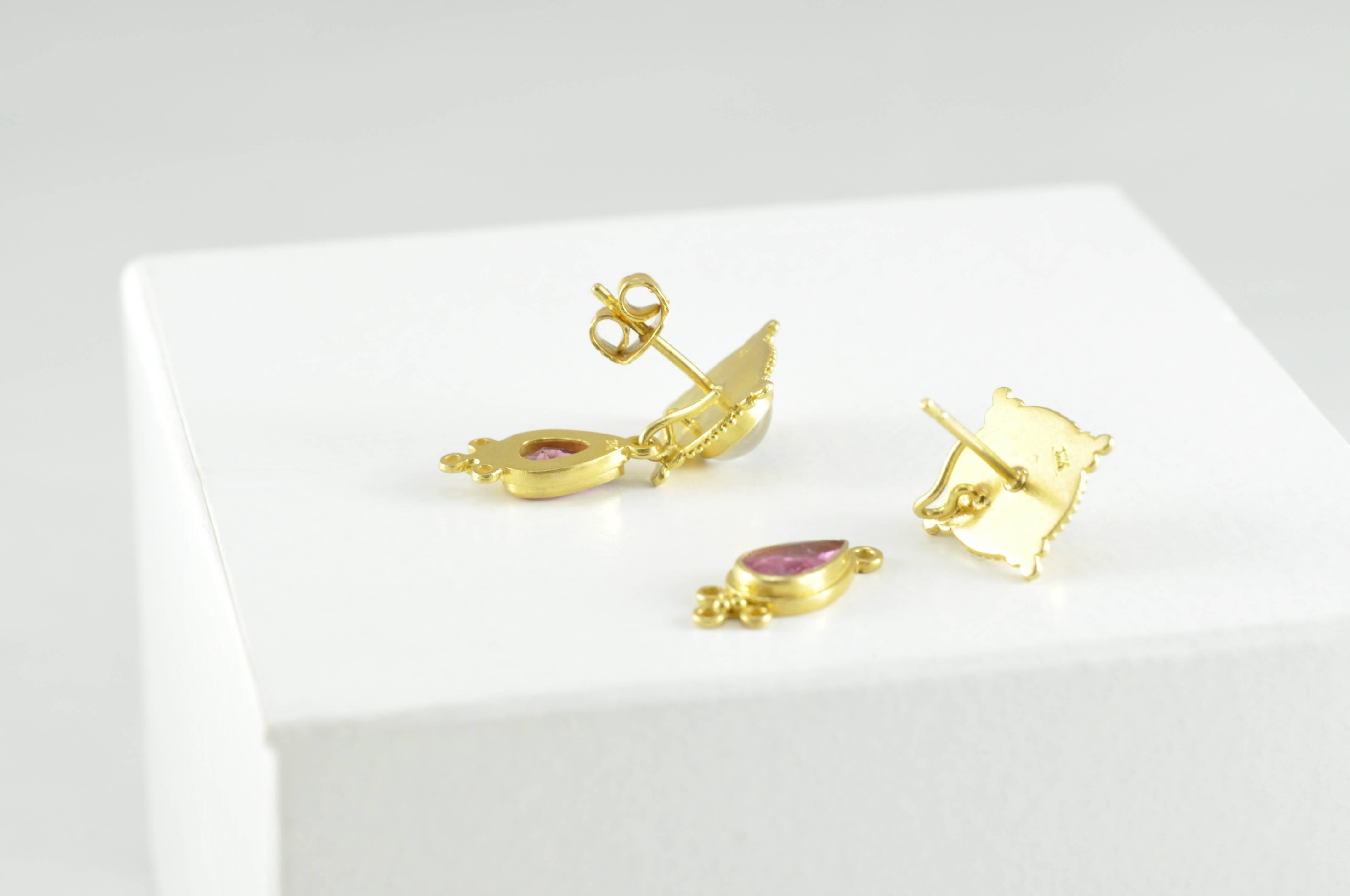 Artisan Kimarie Moonstone and Granulated Gold Earrings