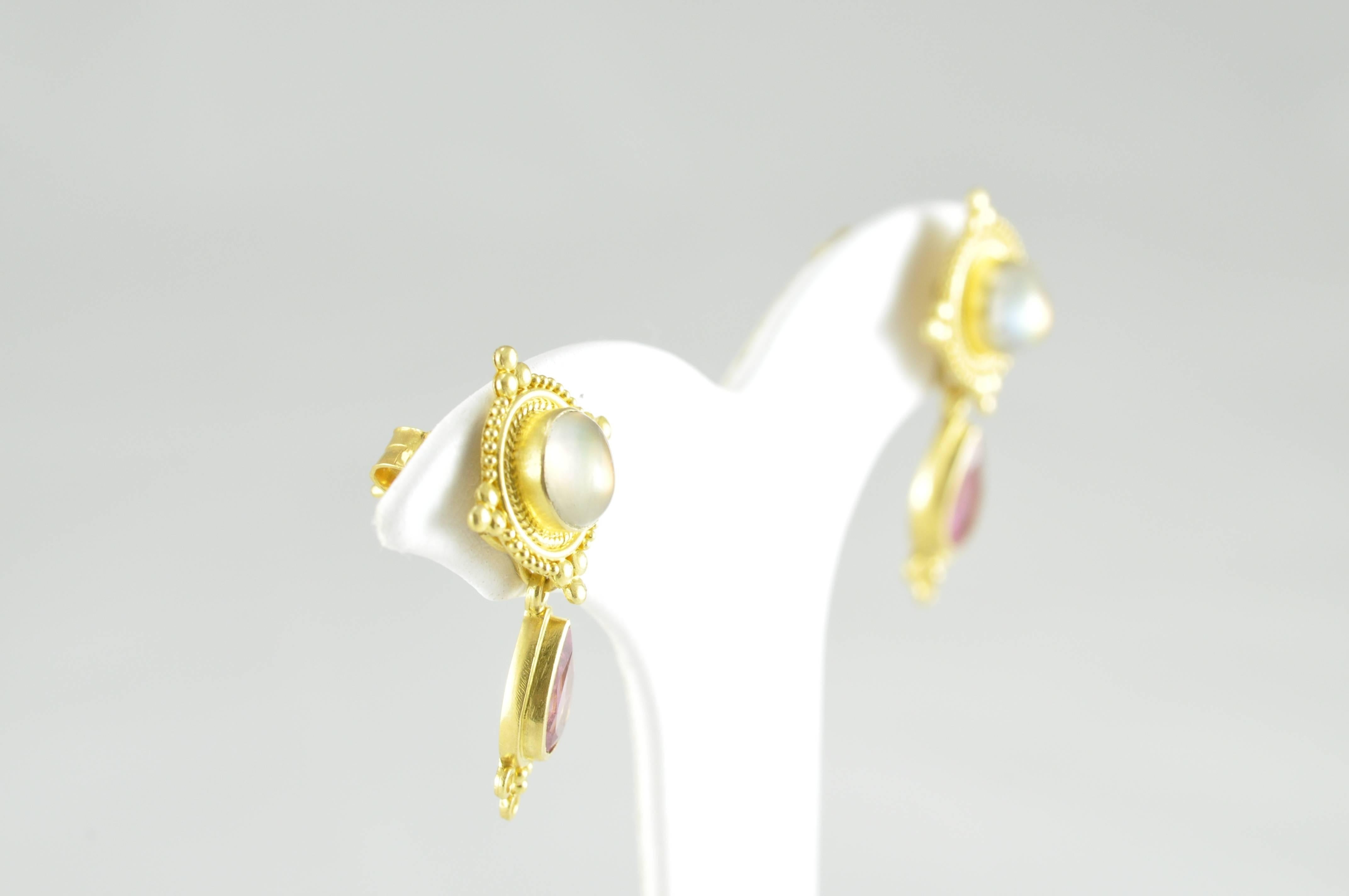 Kimarie Moonstone and Granulated Gold Earrings 1
