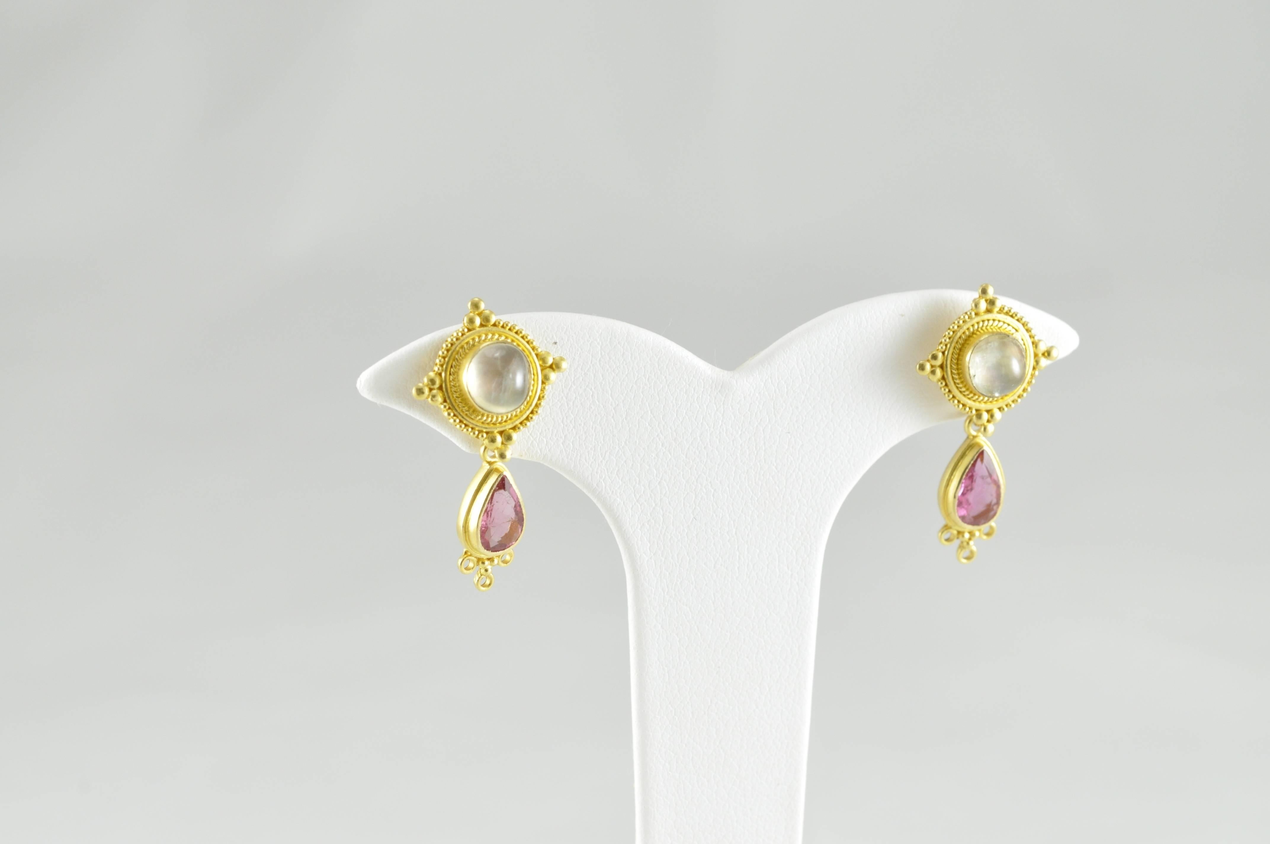 Kimarie Moonstone and Granulated Gold Earrings 2