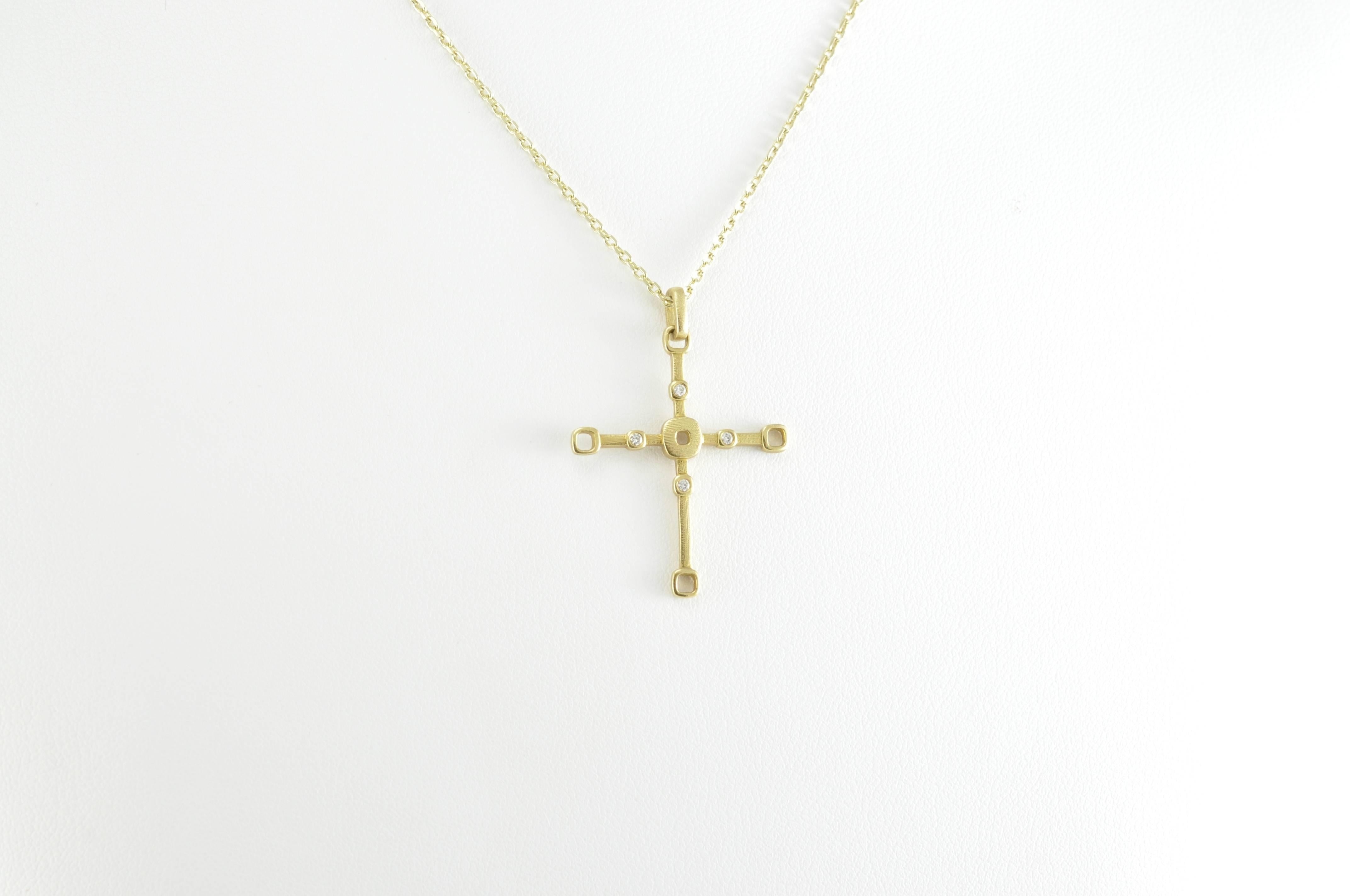 Modern Alex Sepkus Diamond and Gold Cross Necklace