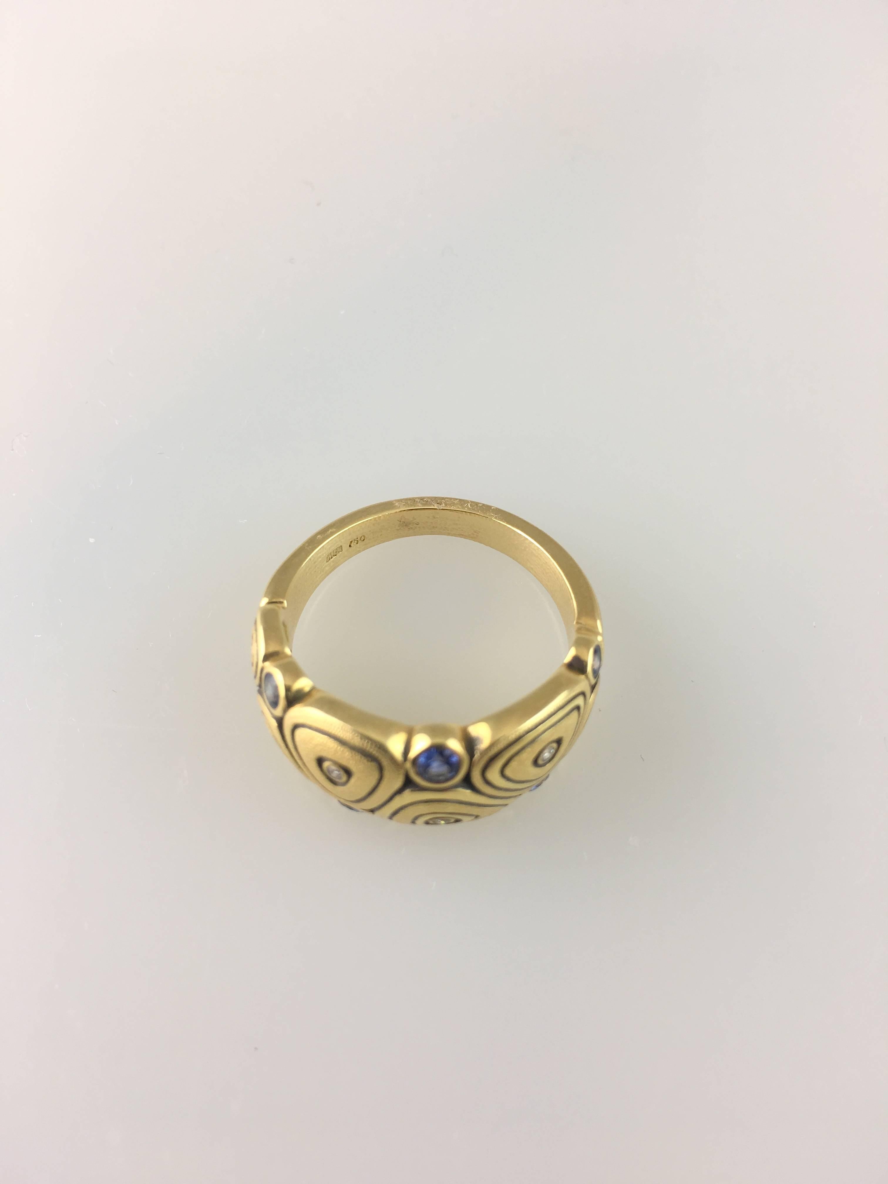 Modern Alex Sepkus Eastern European Design Diamond Sapphire Gold Ring