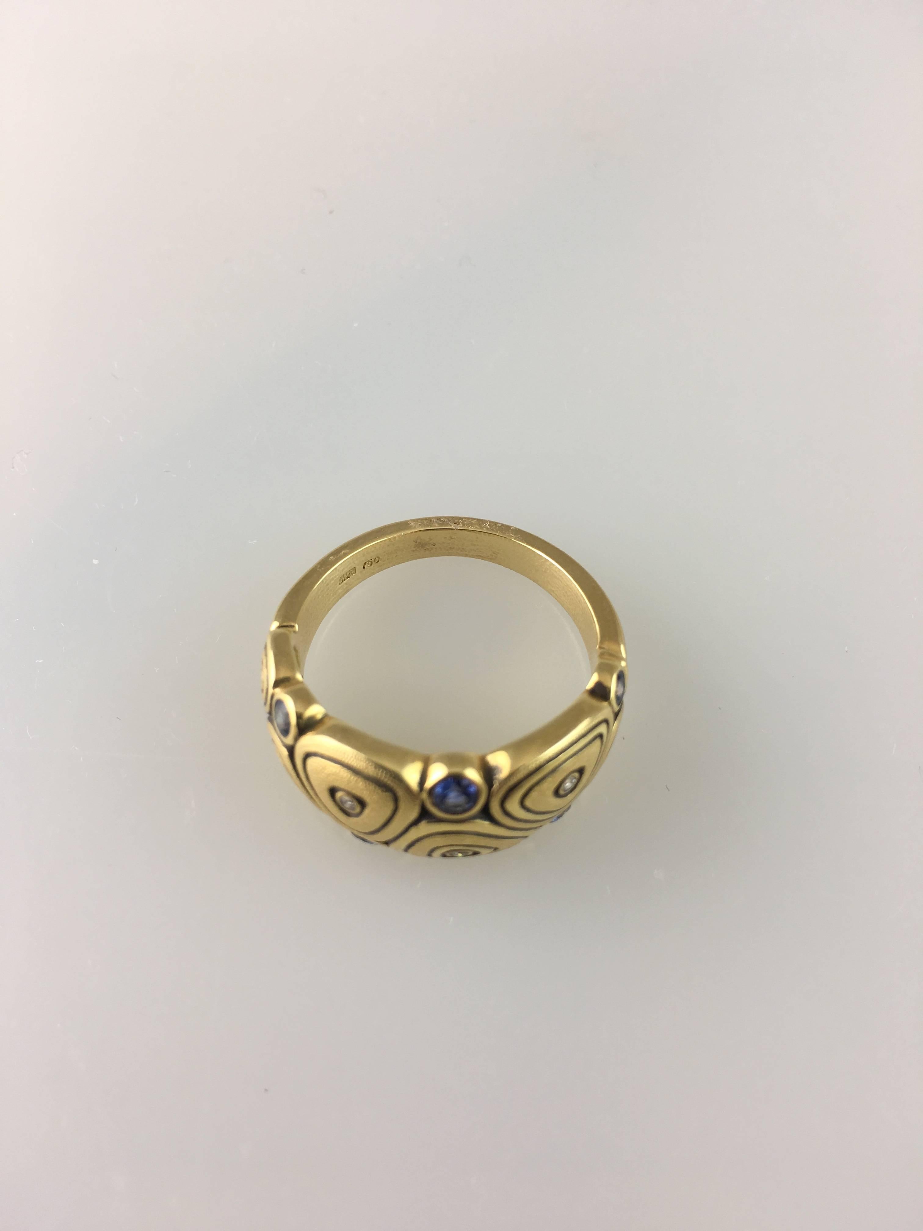 Alex Sepkus Eastern European Design Diamond Sapphire Gold Ring In New Condition In Dallas, TX
