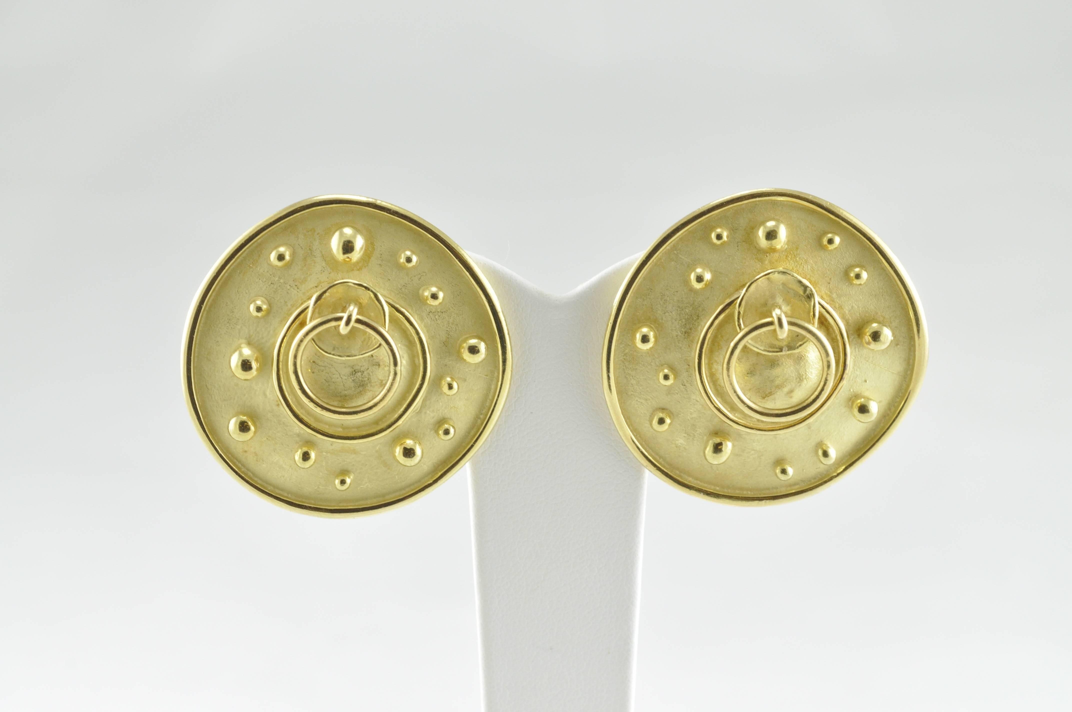 Wonderful pair of Denise Roberge 18k (both stamped) slightly out-of-round, Door Knocker earrings. 