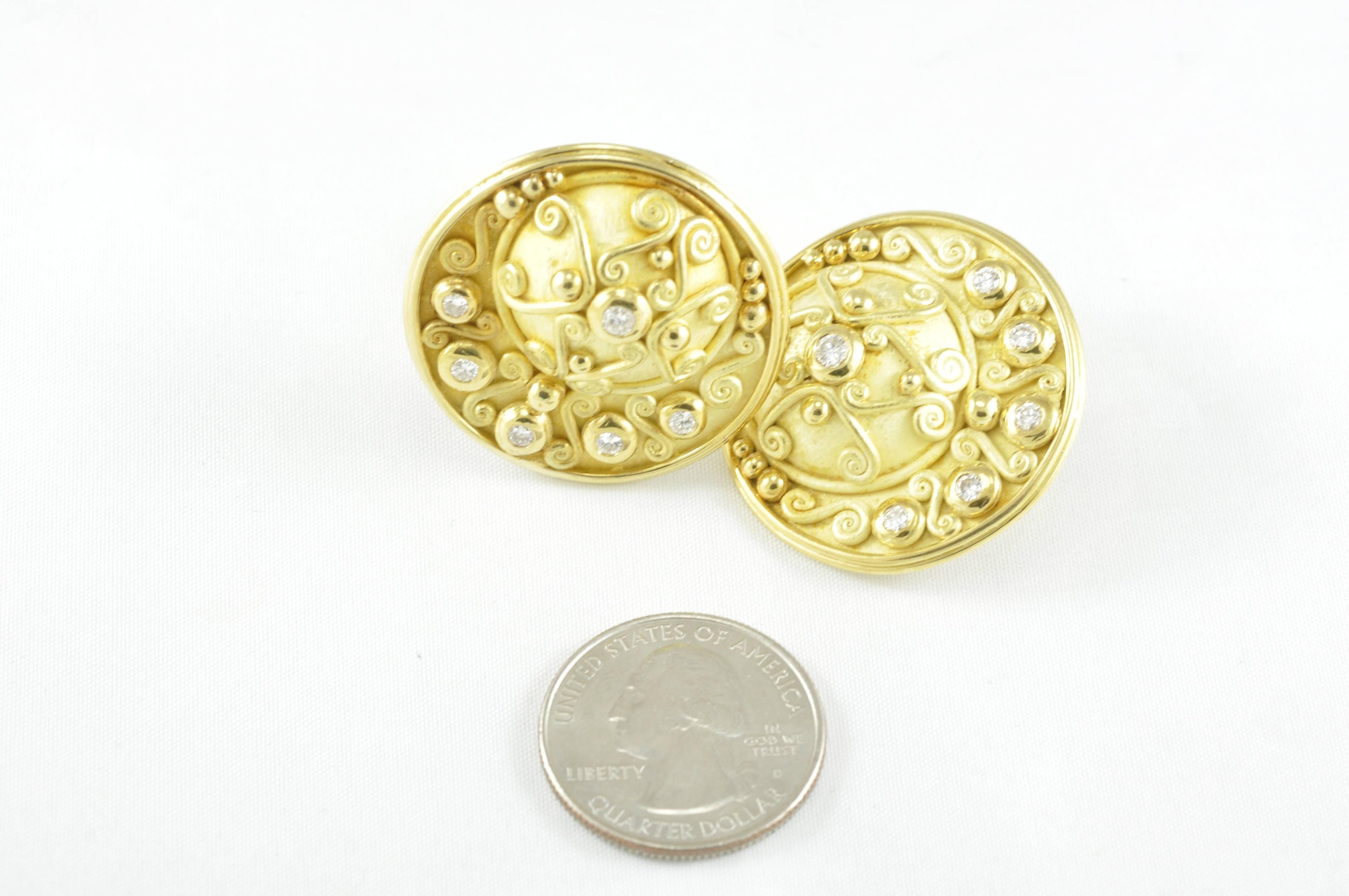 Denise Roberge Diamond Gold Earrings In Excellent Condition In Dallas, TX