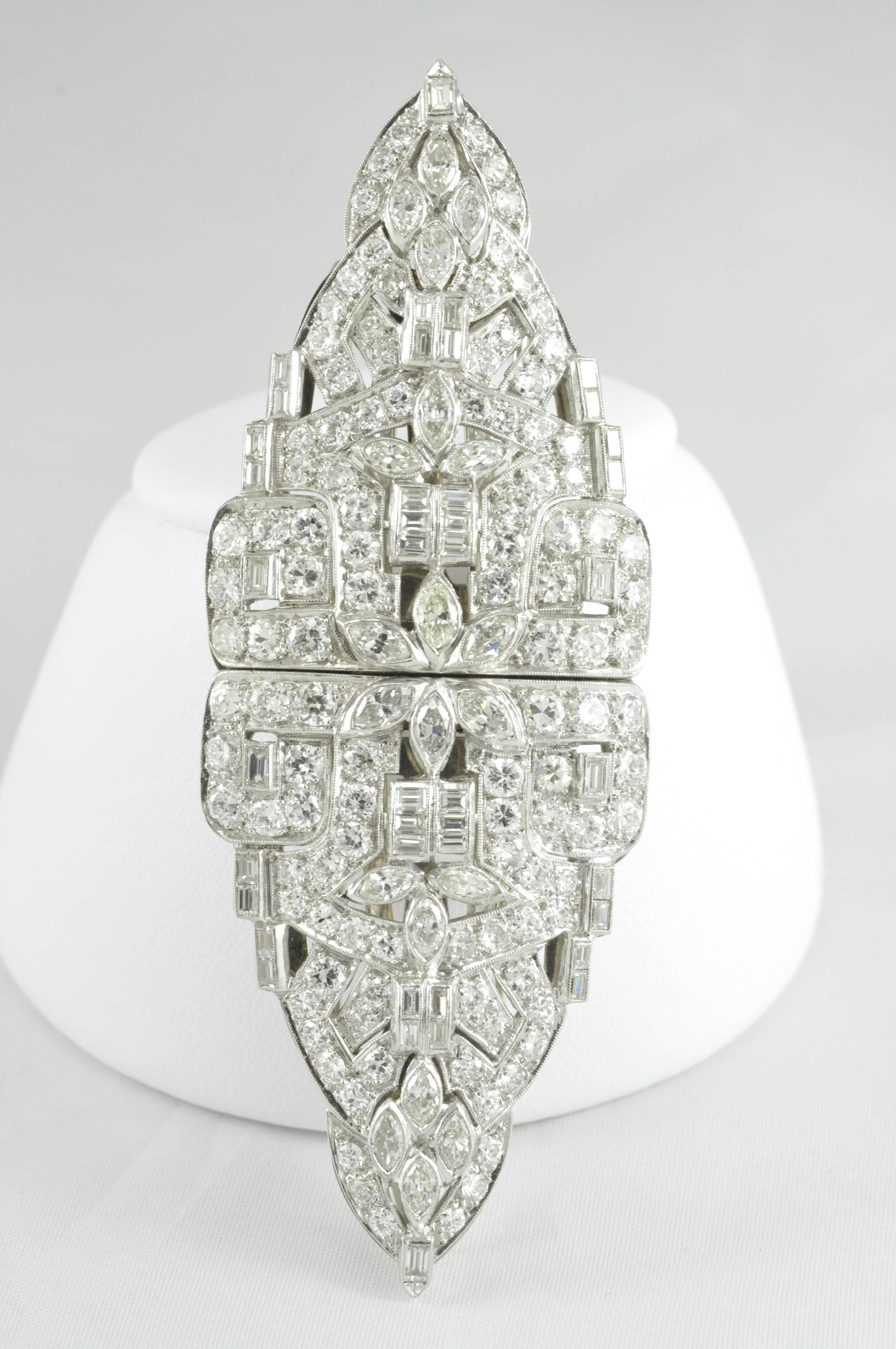 Platinum Dress Pin (approx. 10ctw) Round, Baguette, and Marquise Diamonds. Also works as collar stay. Excellent condition. 