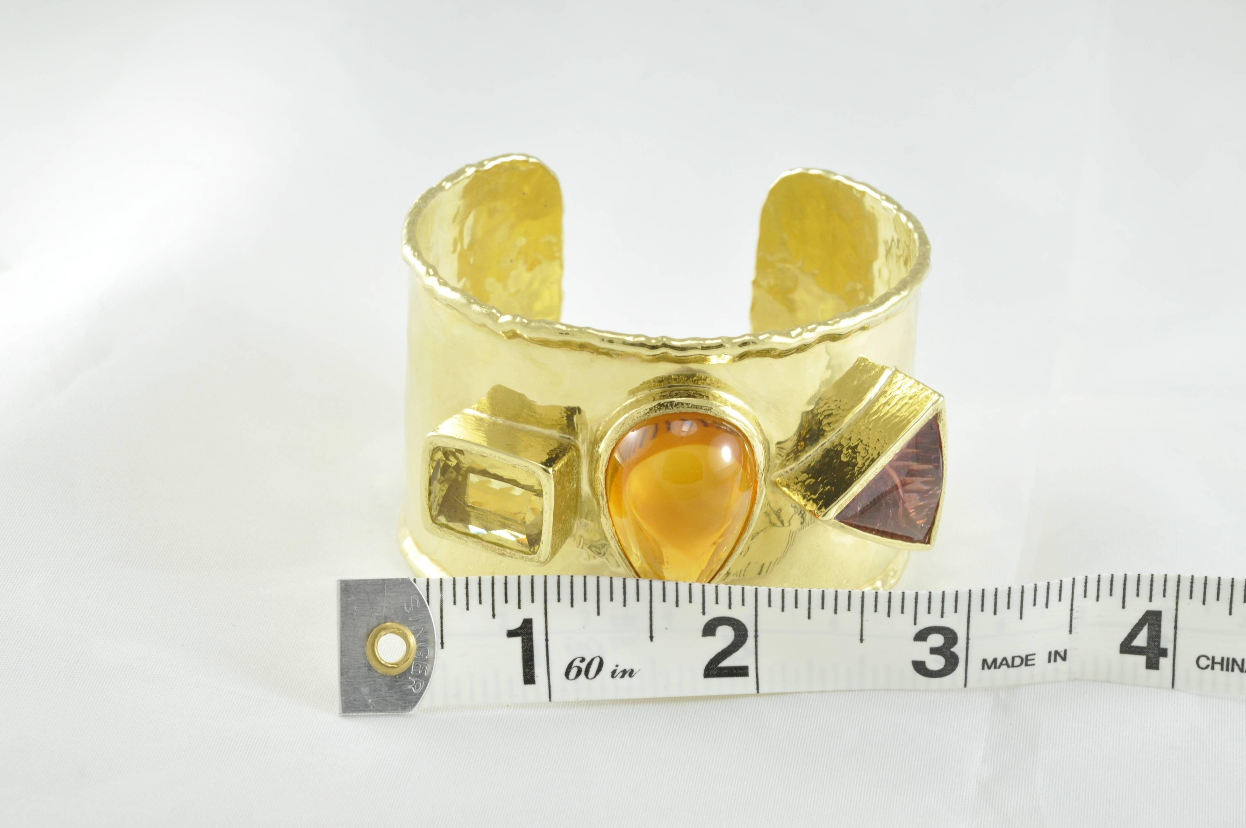 Three-Stone Wide Cuff Bracelet In Excellent Condition In Dallas, TX