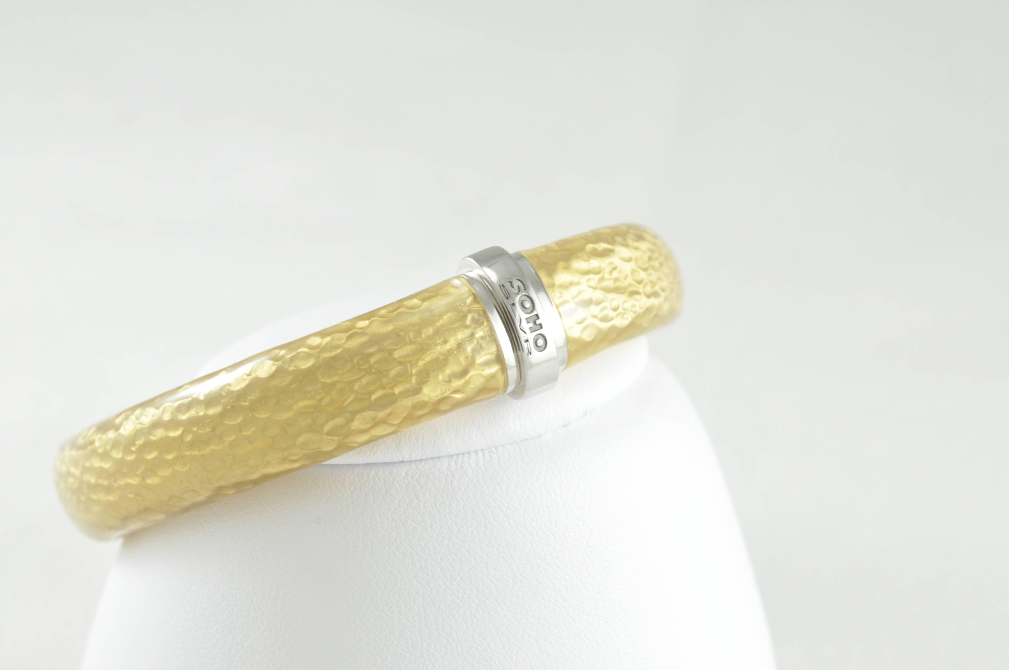 Modern Sterling Silver and Gold Enamel Clamp Bracelet