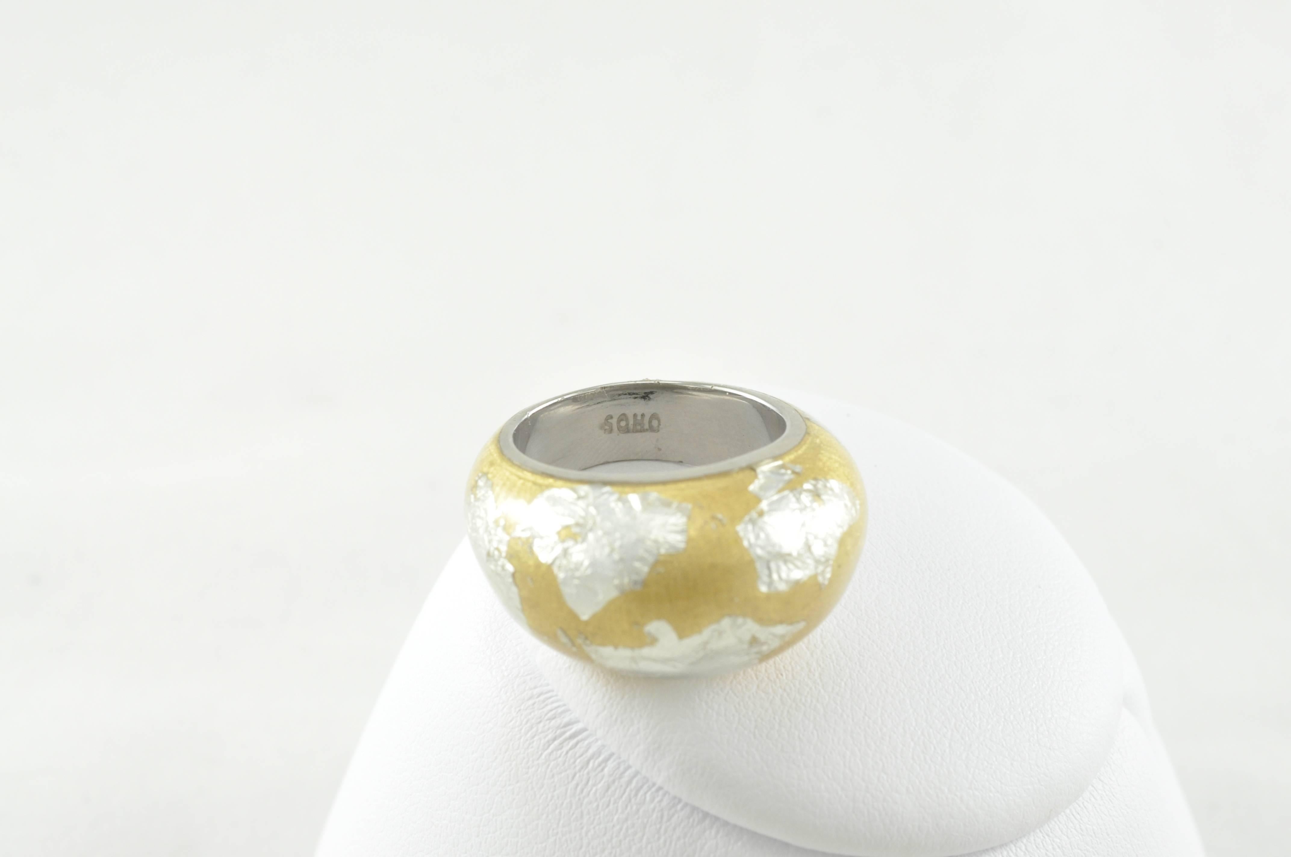 Modern Sterling Silver and Gold Enamel Ring