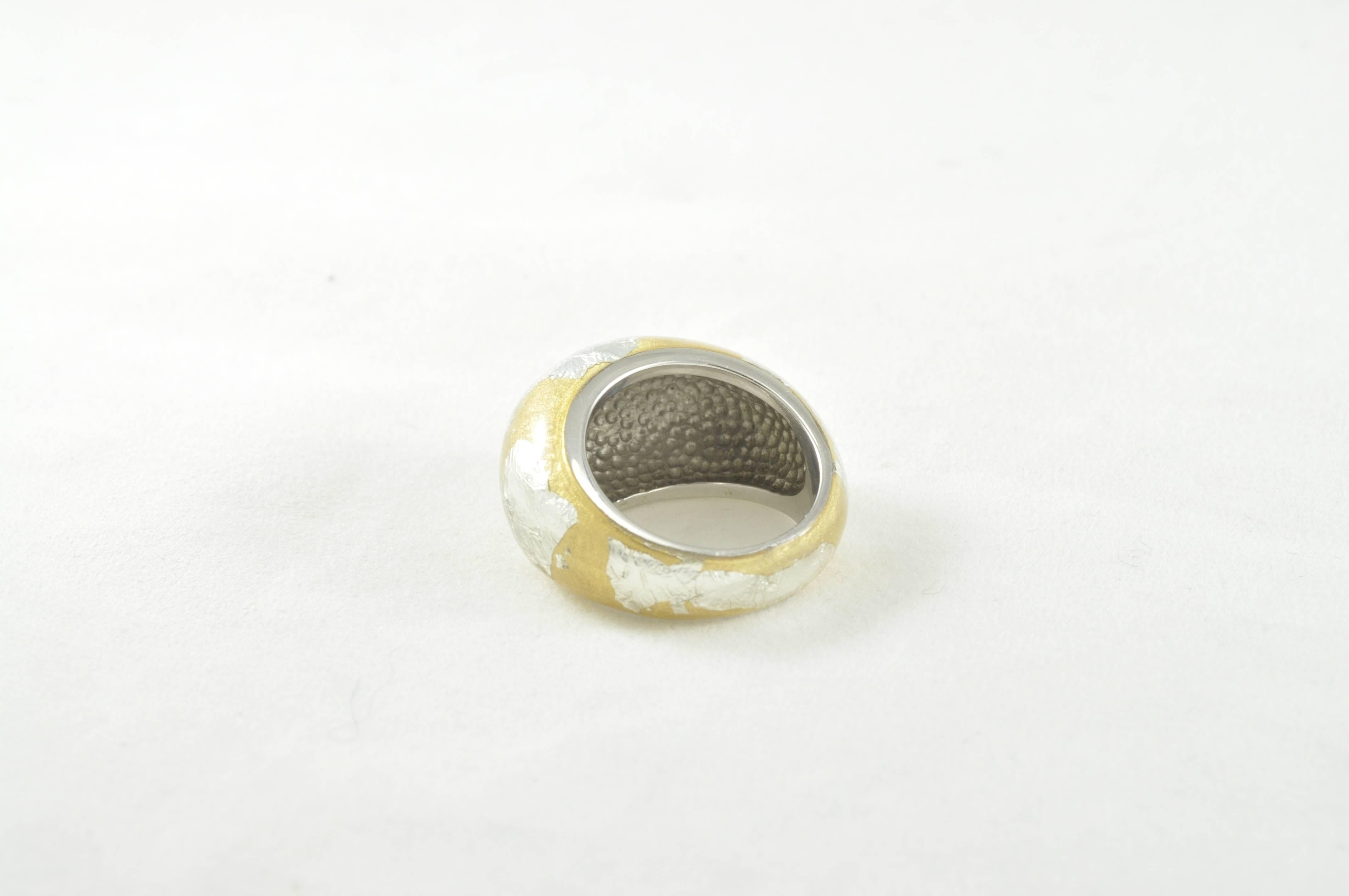 Sterling Silver and Gold Enamel Ring In Excellent Condition In Dallas, TX