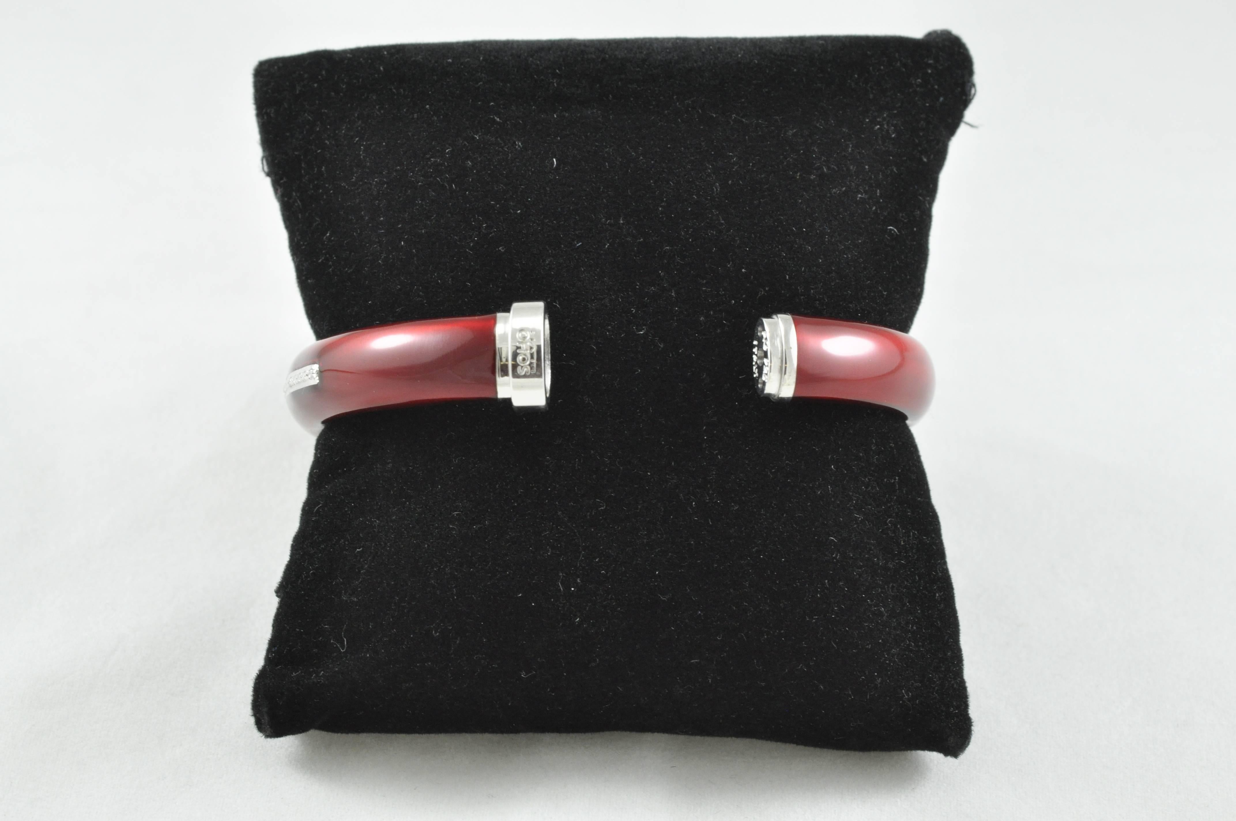 Modern Red Enamel and Sterling Silver Bangle Bracelet