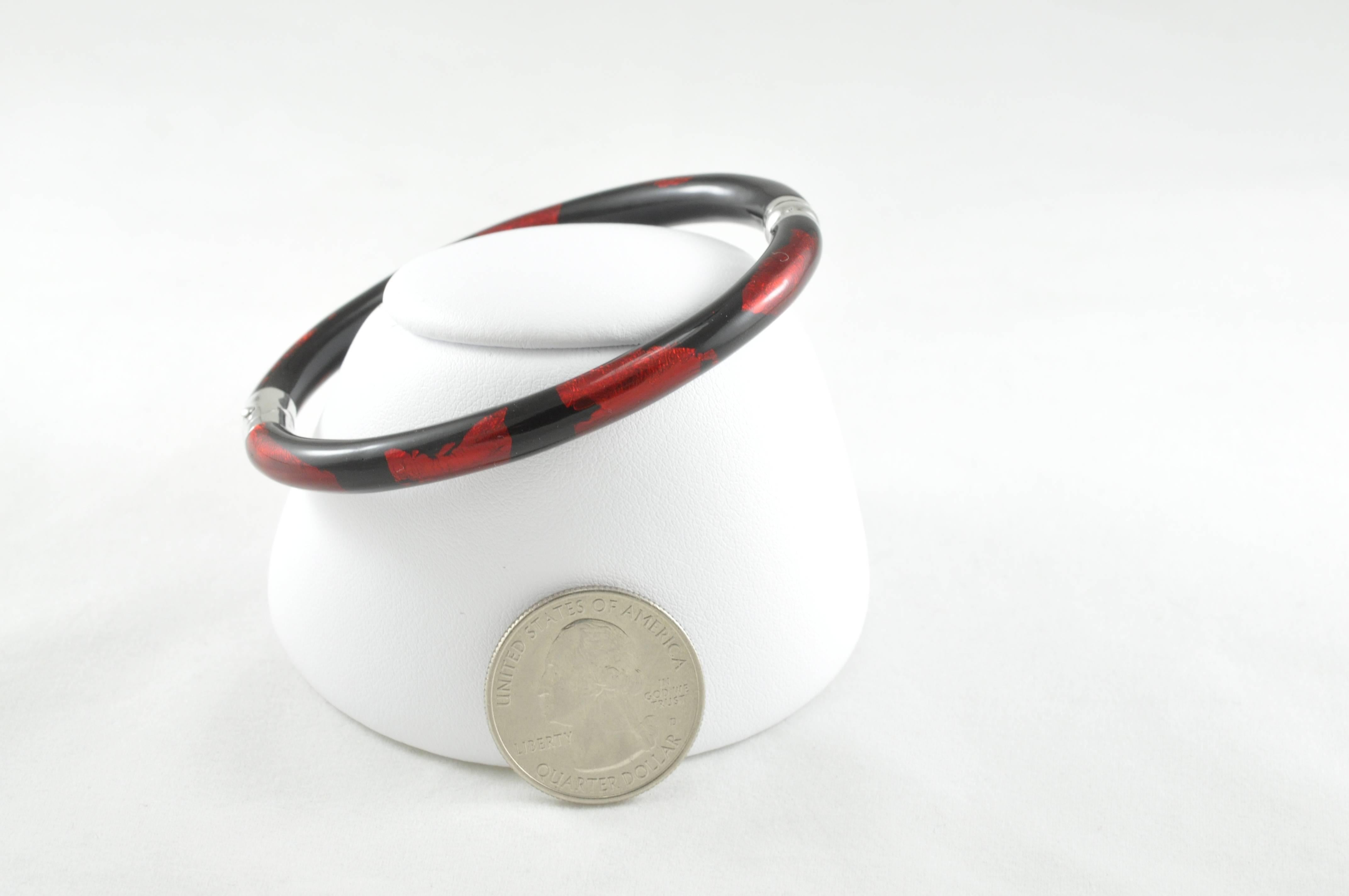 Italian Sterling Silver and Red Enamel Bangle Bracelet 1