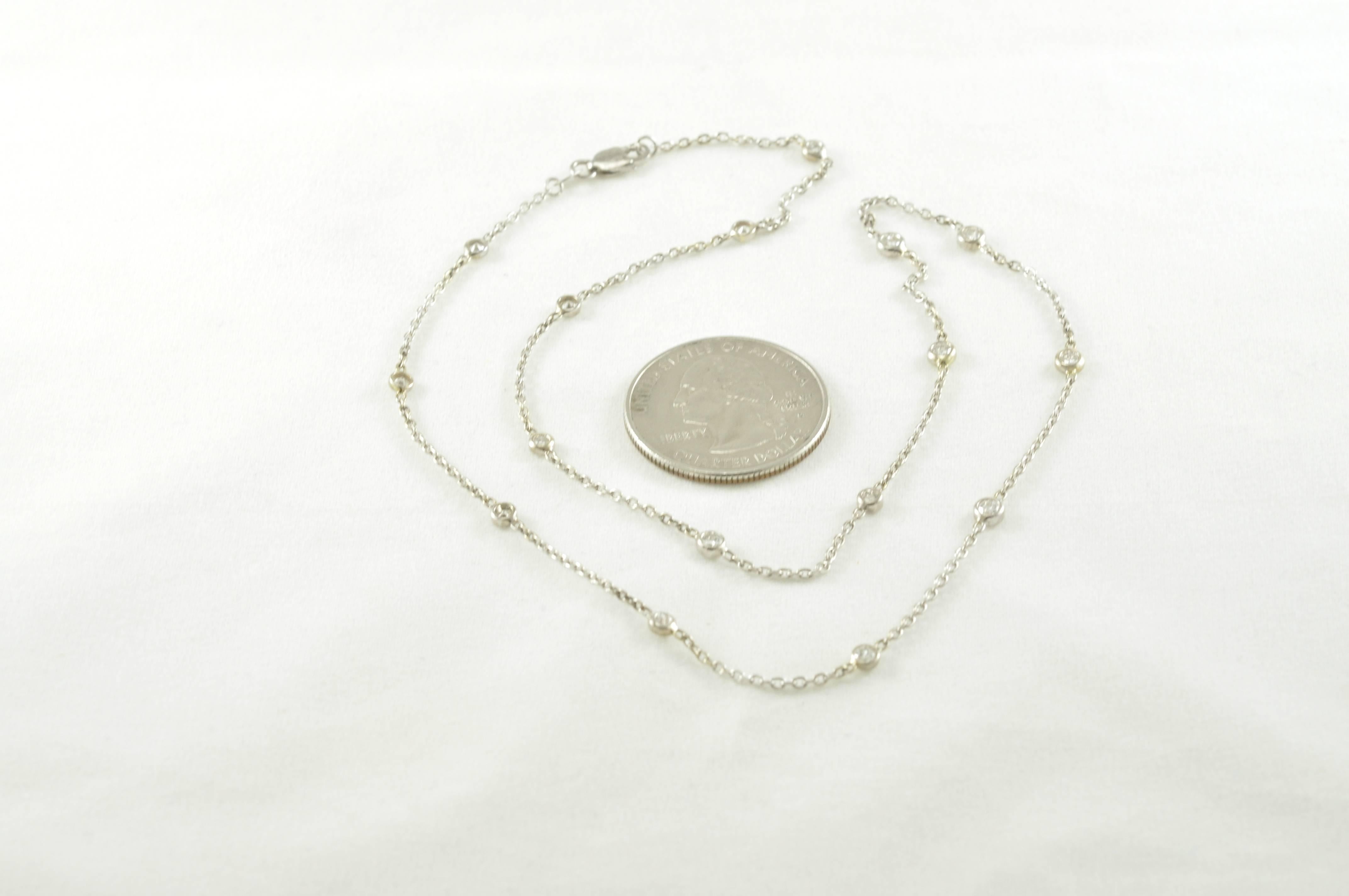 Modern Bezel Set Diamond Necklace in 14 Karat White Gold