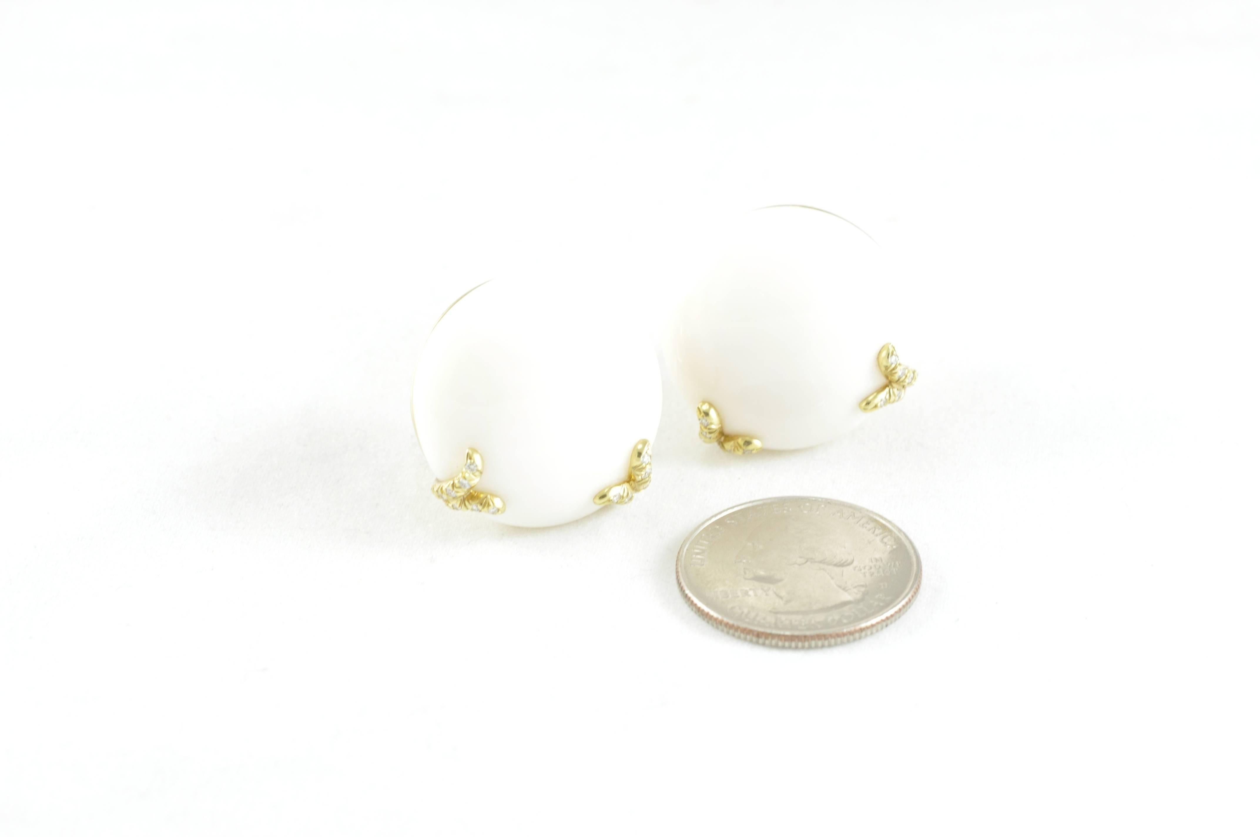 Dunay White Coral Earrings with Diamonds 4