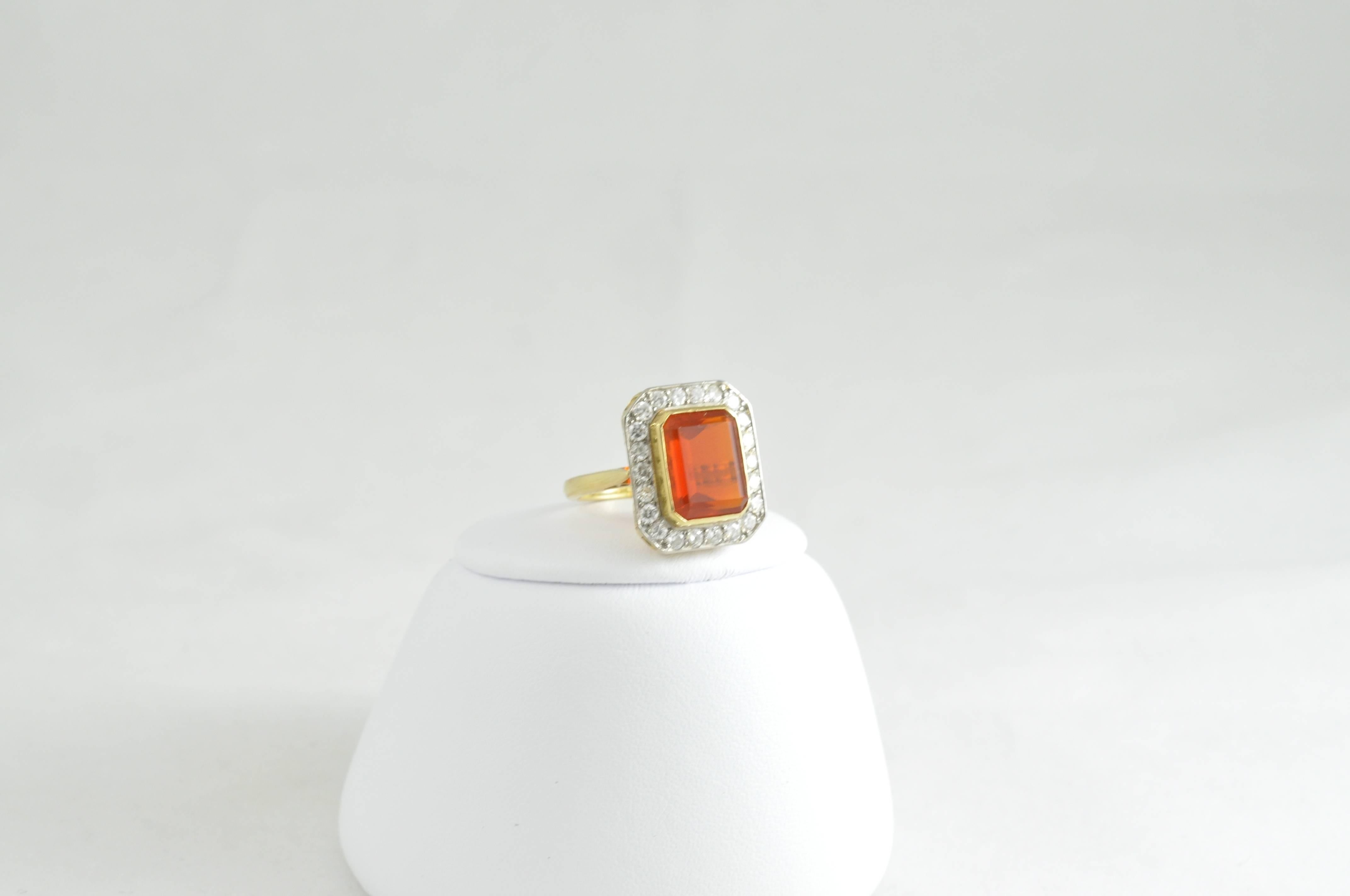 18 Karat Fire Opal and Diamond Ring In Excellent Condition In Dallas, TX