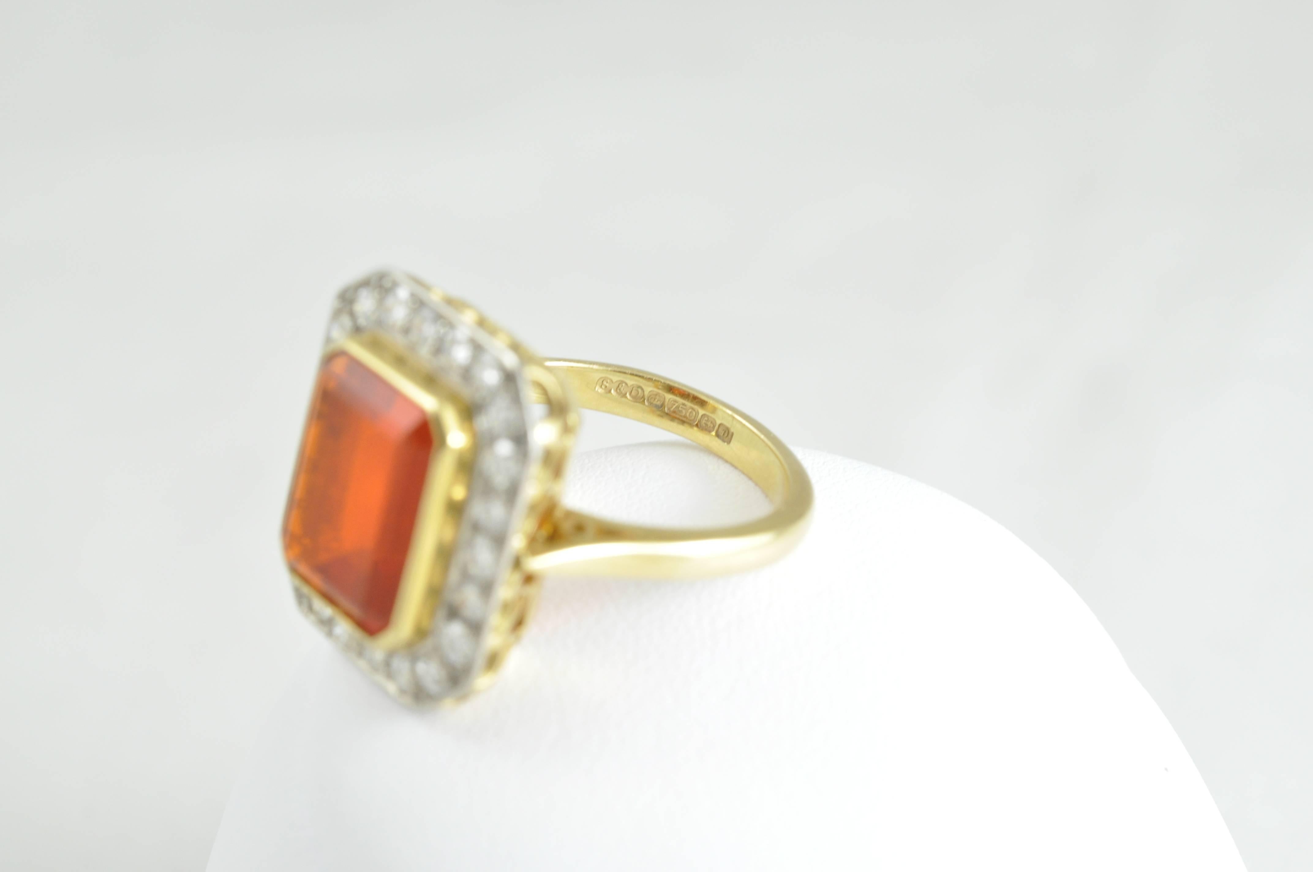 18 Karat Fire Opal and Diamond Ring 1