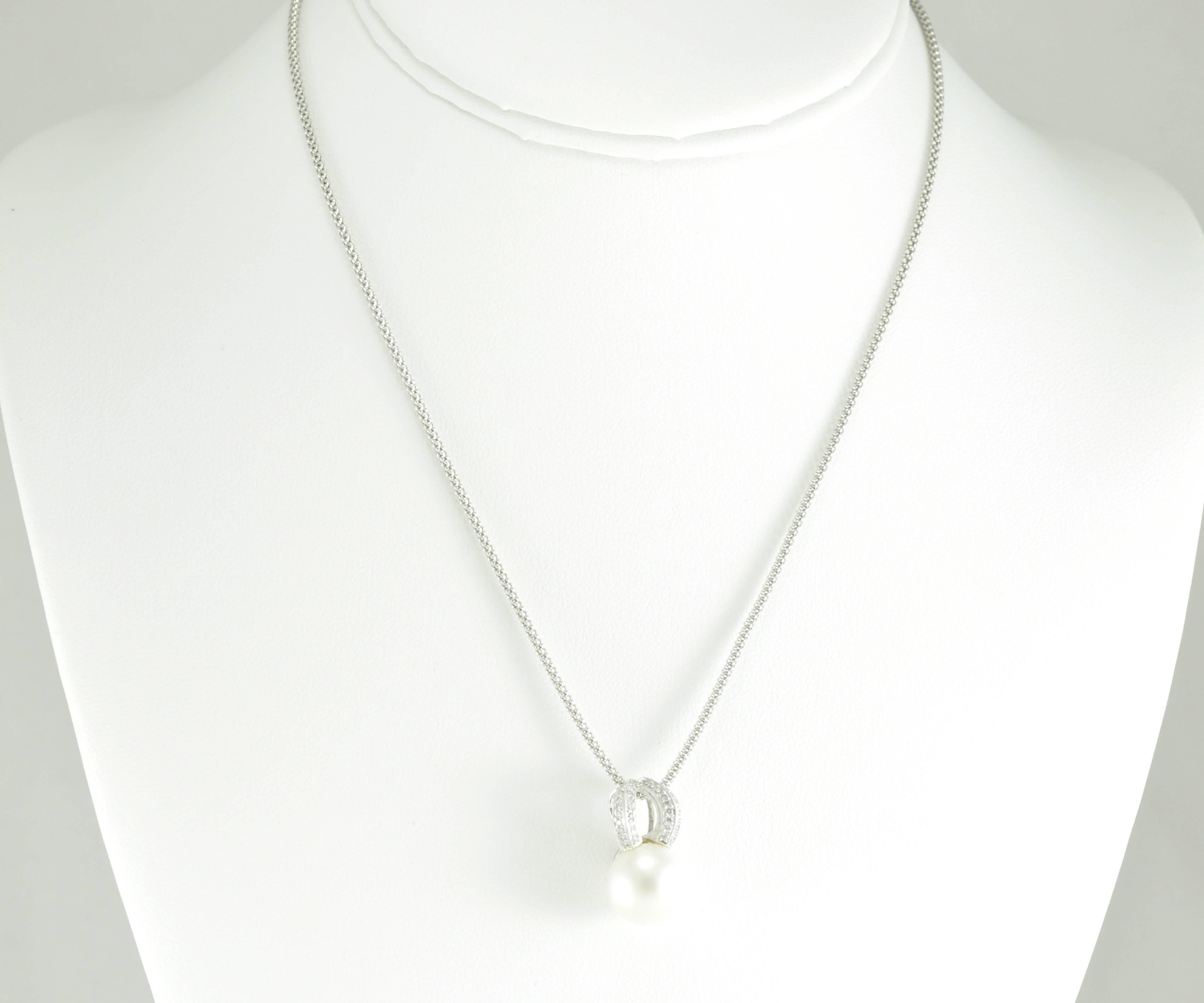 18k White Pearl Drop Pendant with .56ctw Diamonds. Estate Vintage Piece. Great design to be worn everyday. 