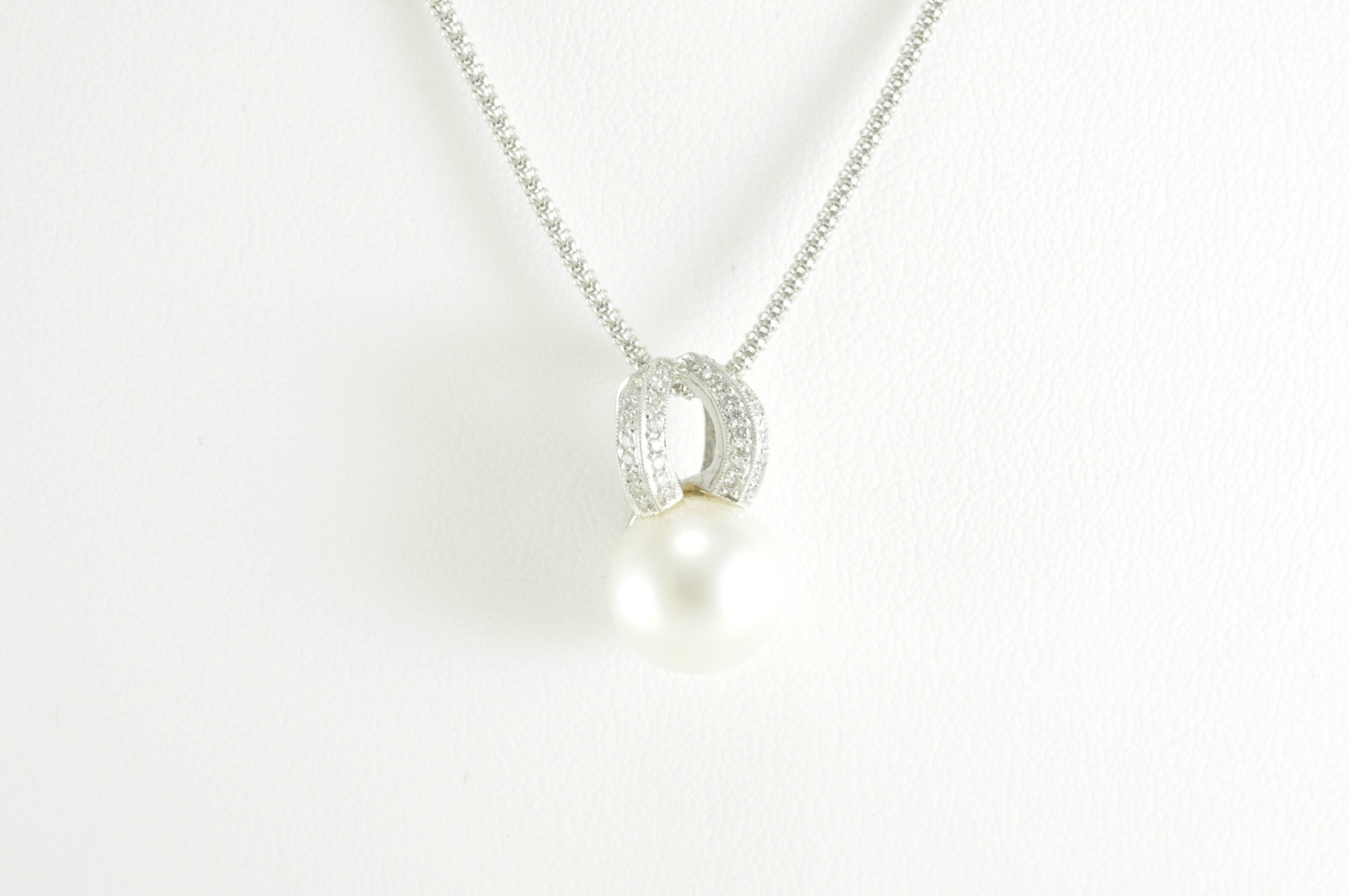 Modern Pearl Drop Pendant with Diamonds