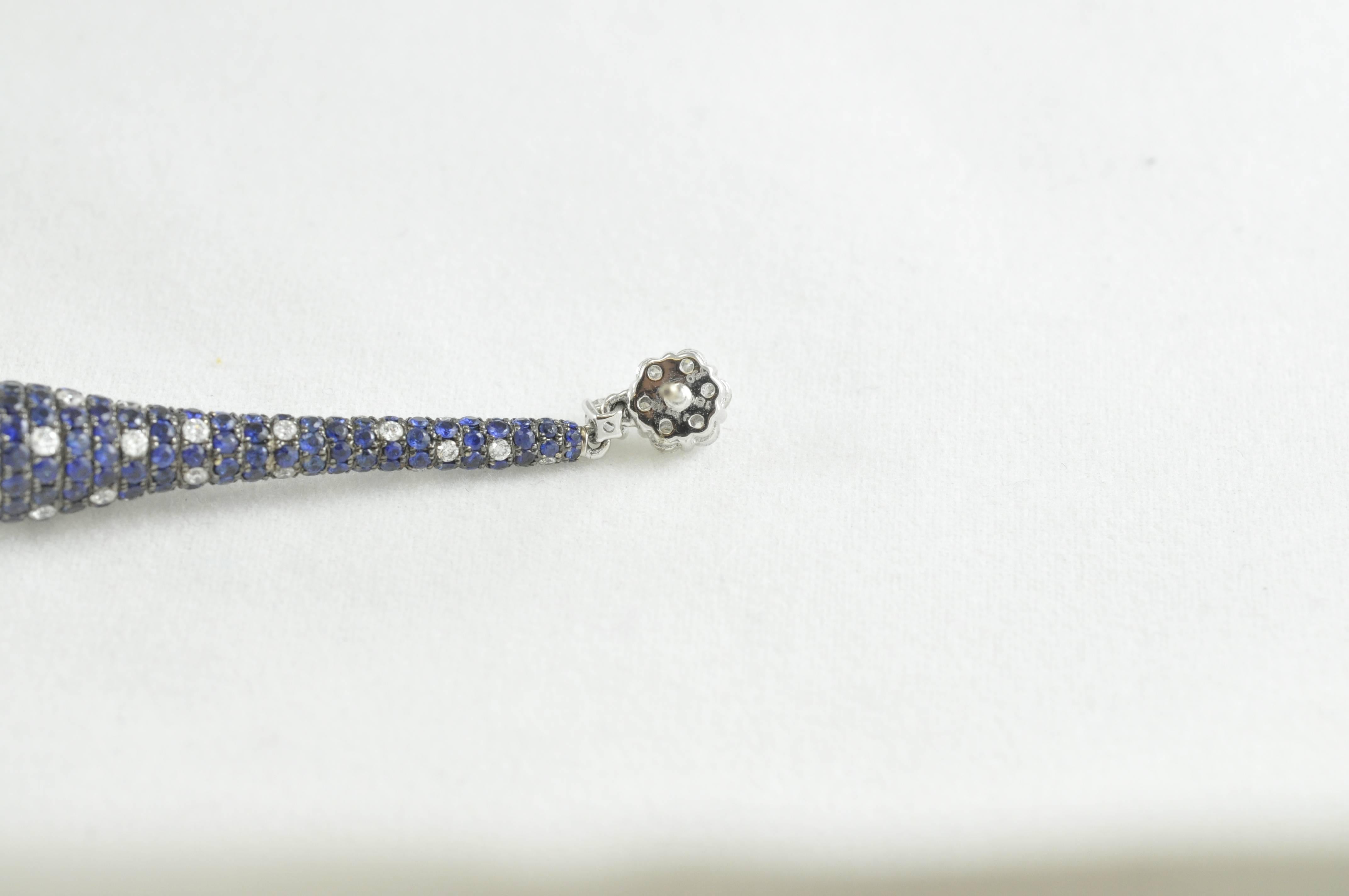 White Diamond and Sapphire Long Tear Drop Earrings In New Condition In Dallas, TX