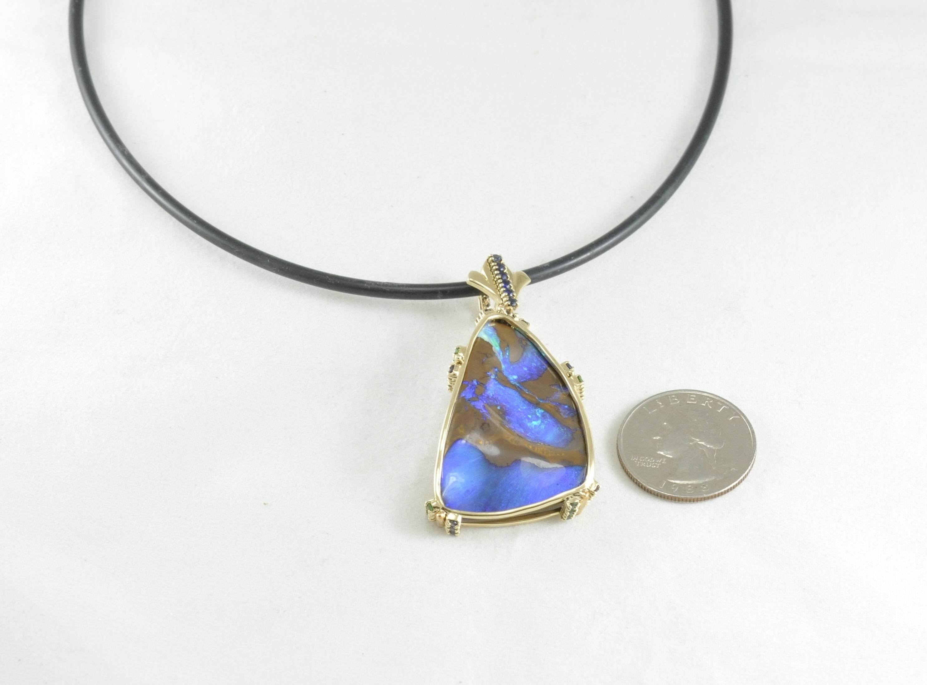 Women's Boulder Opal Pendant with Tsavorite and Sapphires