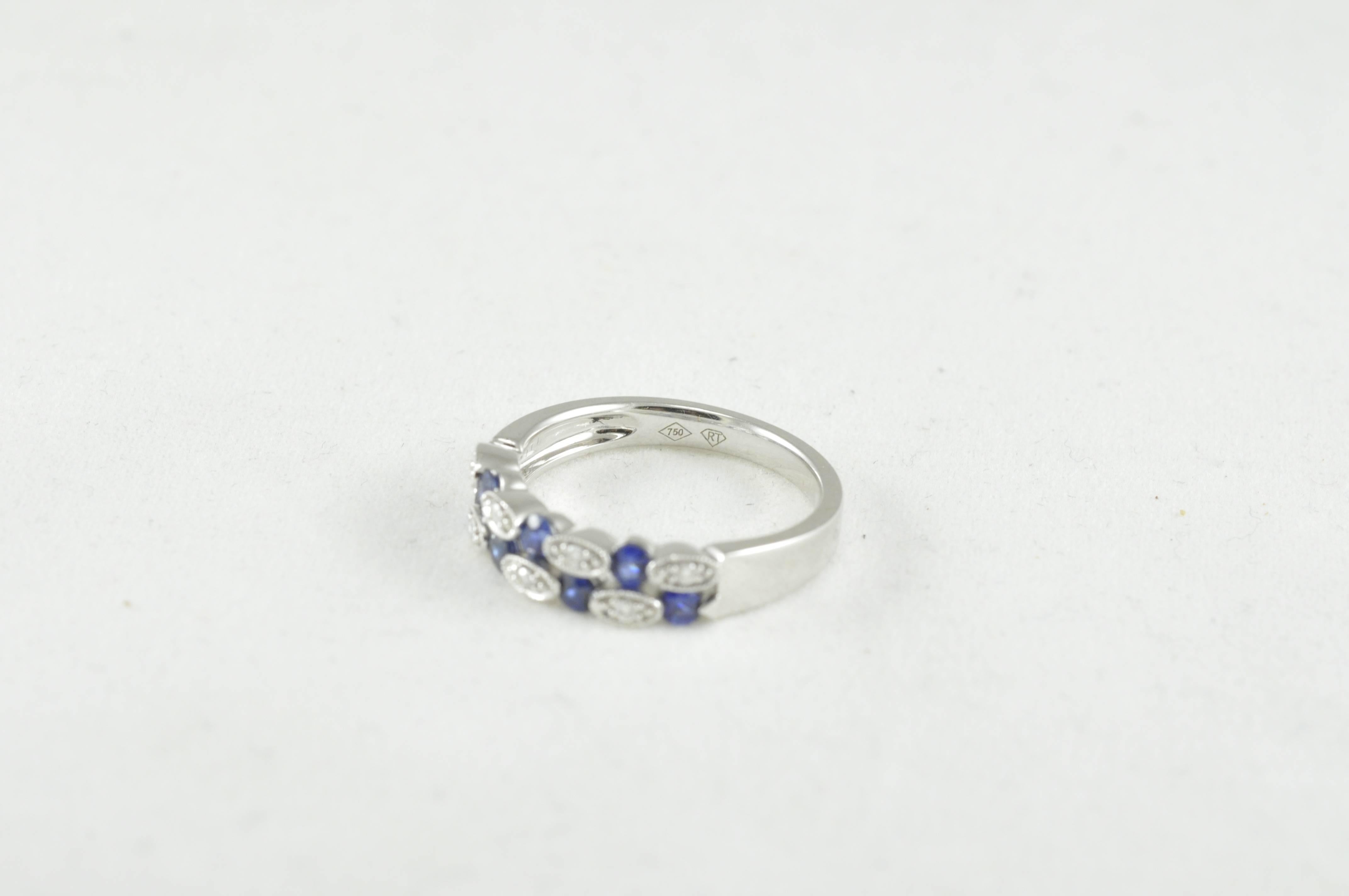 Jewels by Jacob White Gold Diamond and Sapphire Ring In New Condition In Dallas, TX