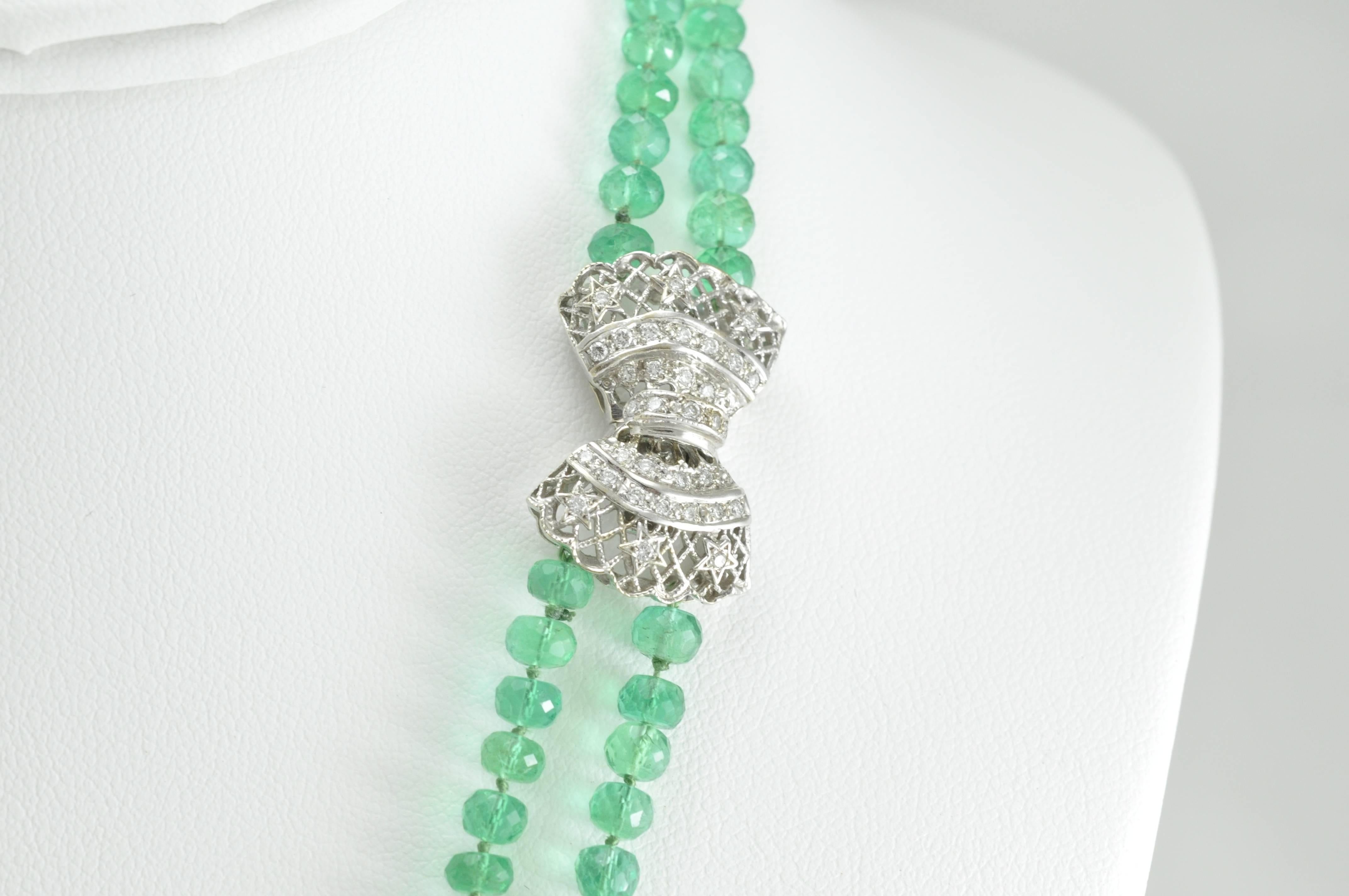 Contemporary Faceted Double Strand Emerald Bead Necklace