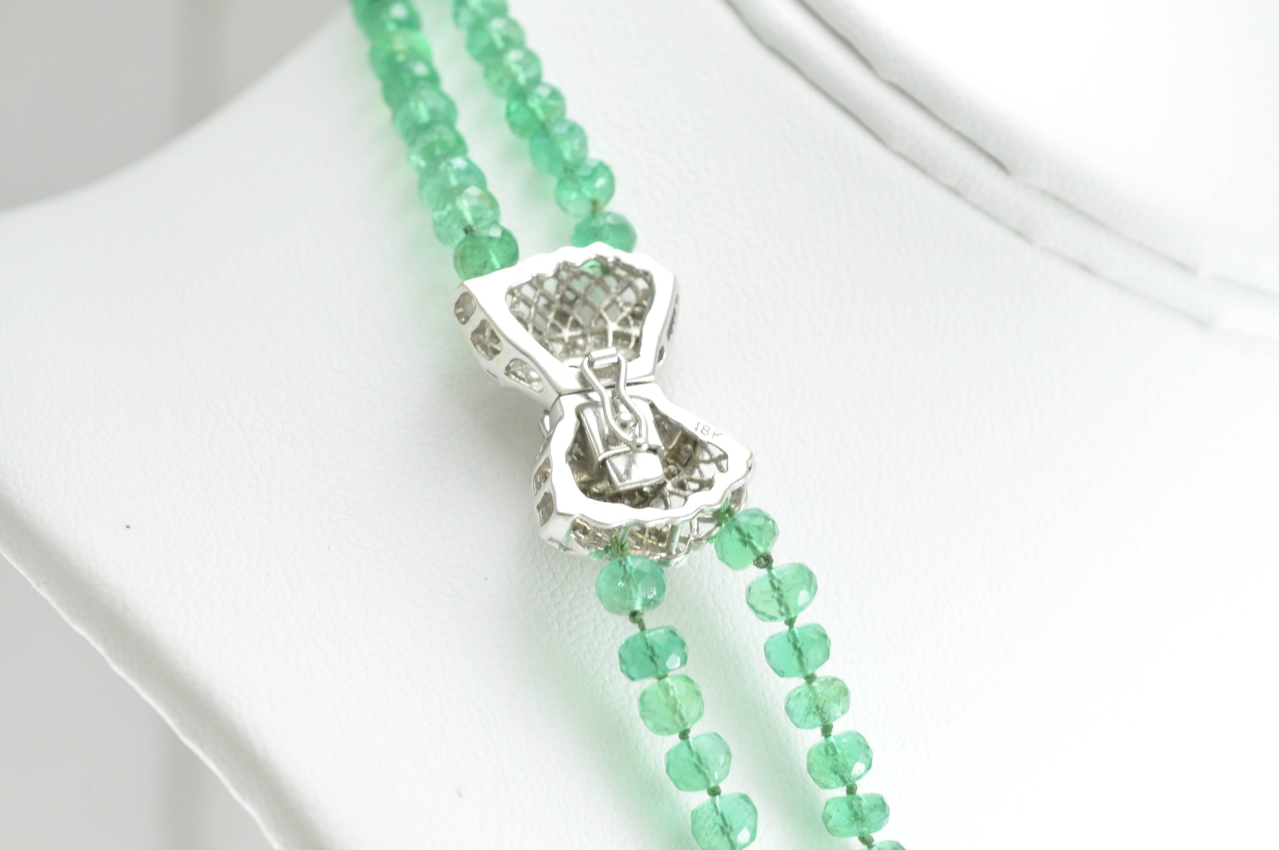 Round Cut Faceted Double Strand Emerald Bead Necklace