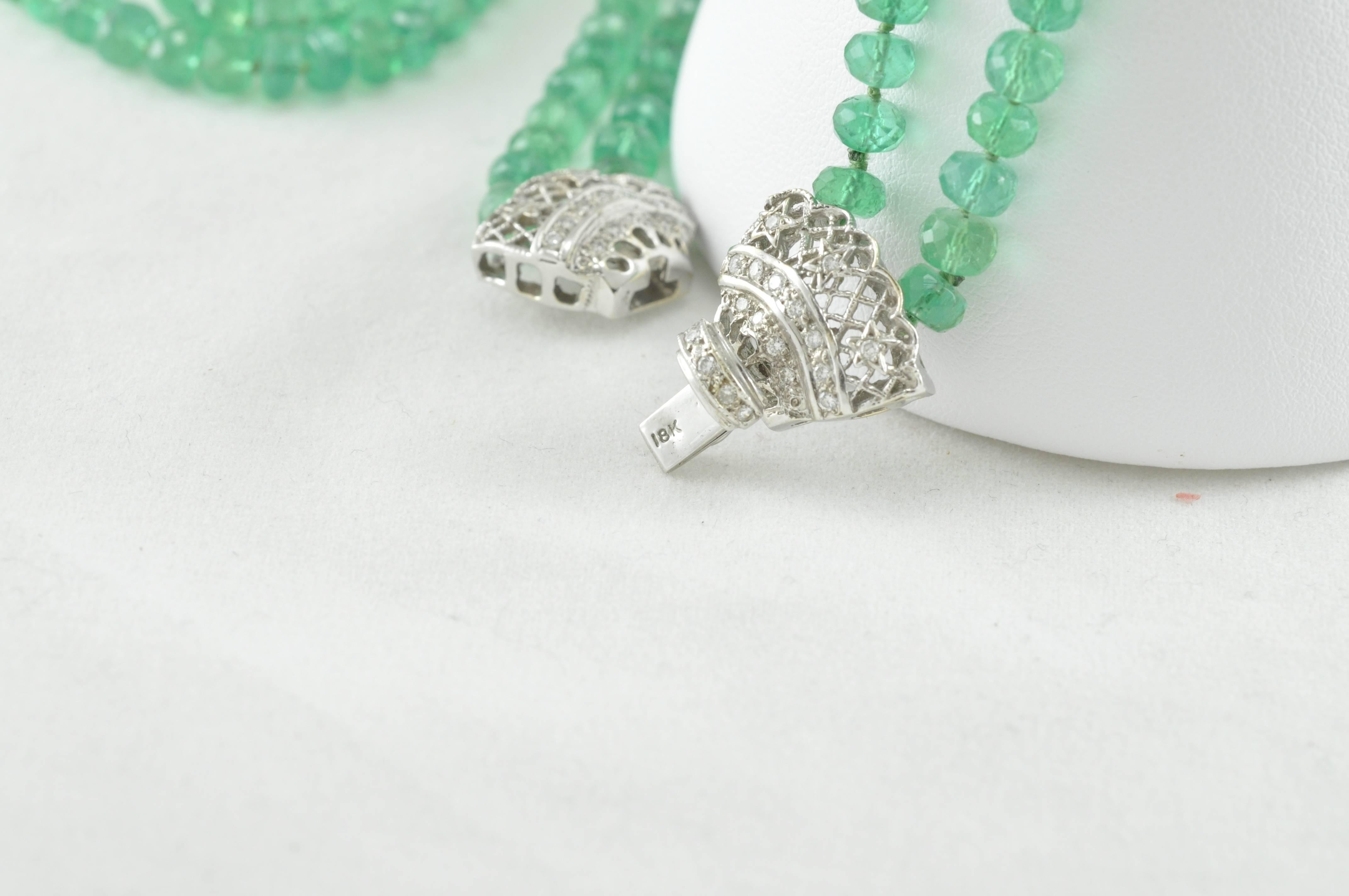 Faceted Double Strand Emerald Bead Necklace In Excellent Condition In Dallas, TX