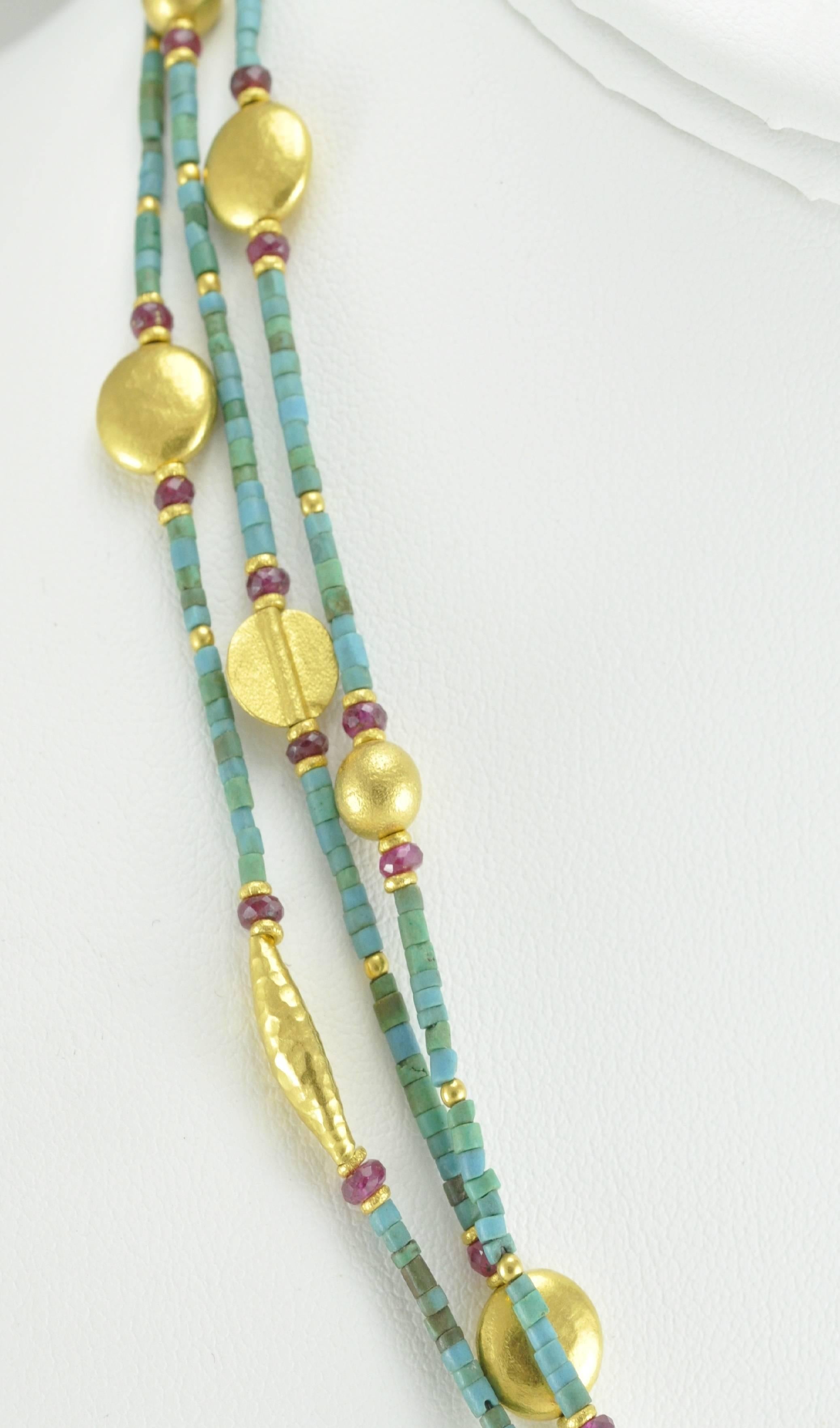 Women's Turquoise, Ruby and Gold Necklace