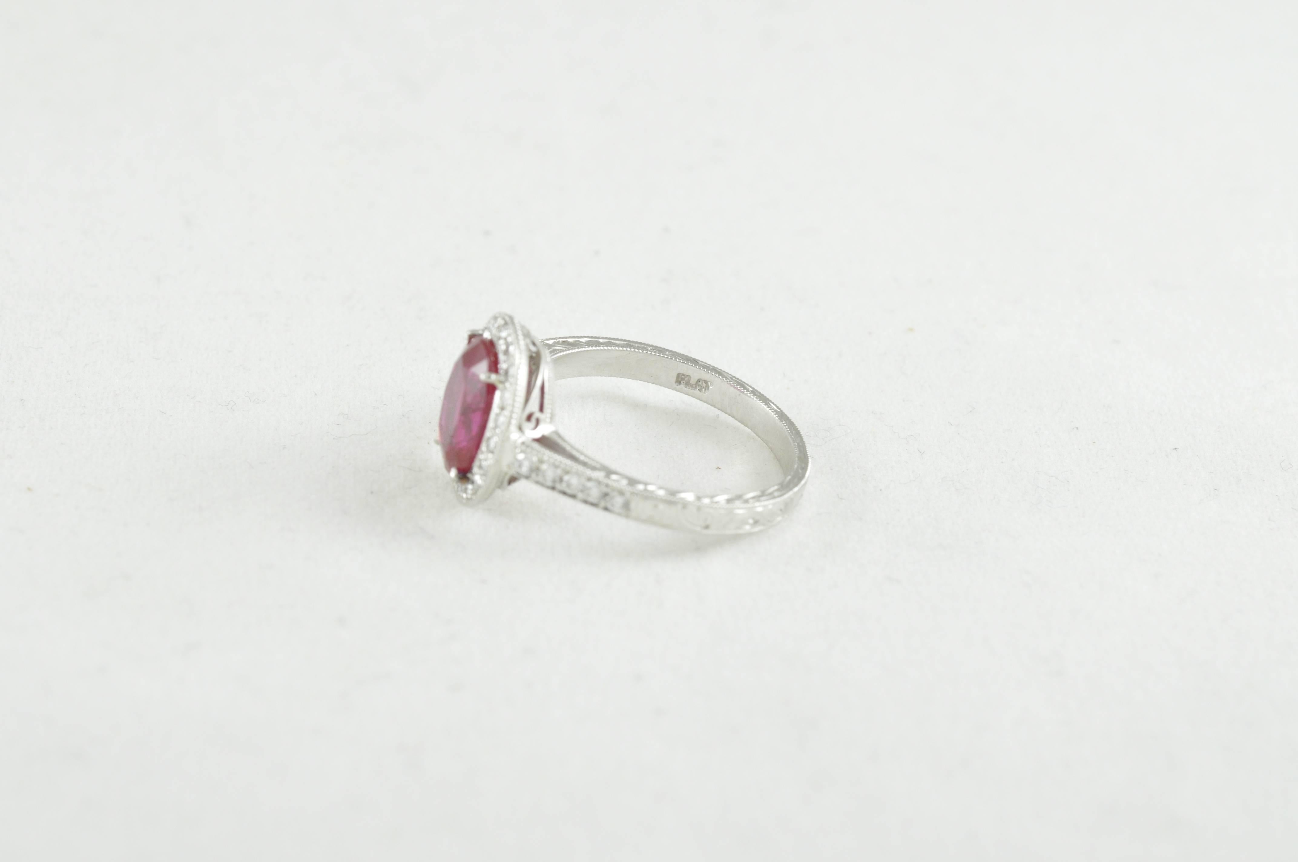 Oval Cut White Gold, Ruby and Diamond Ring