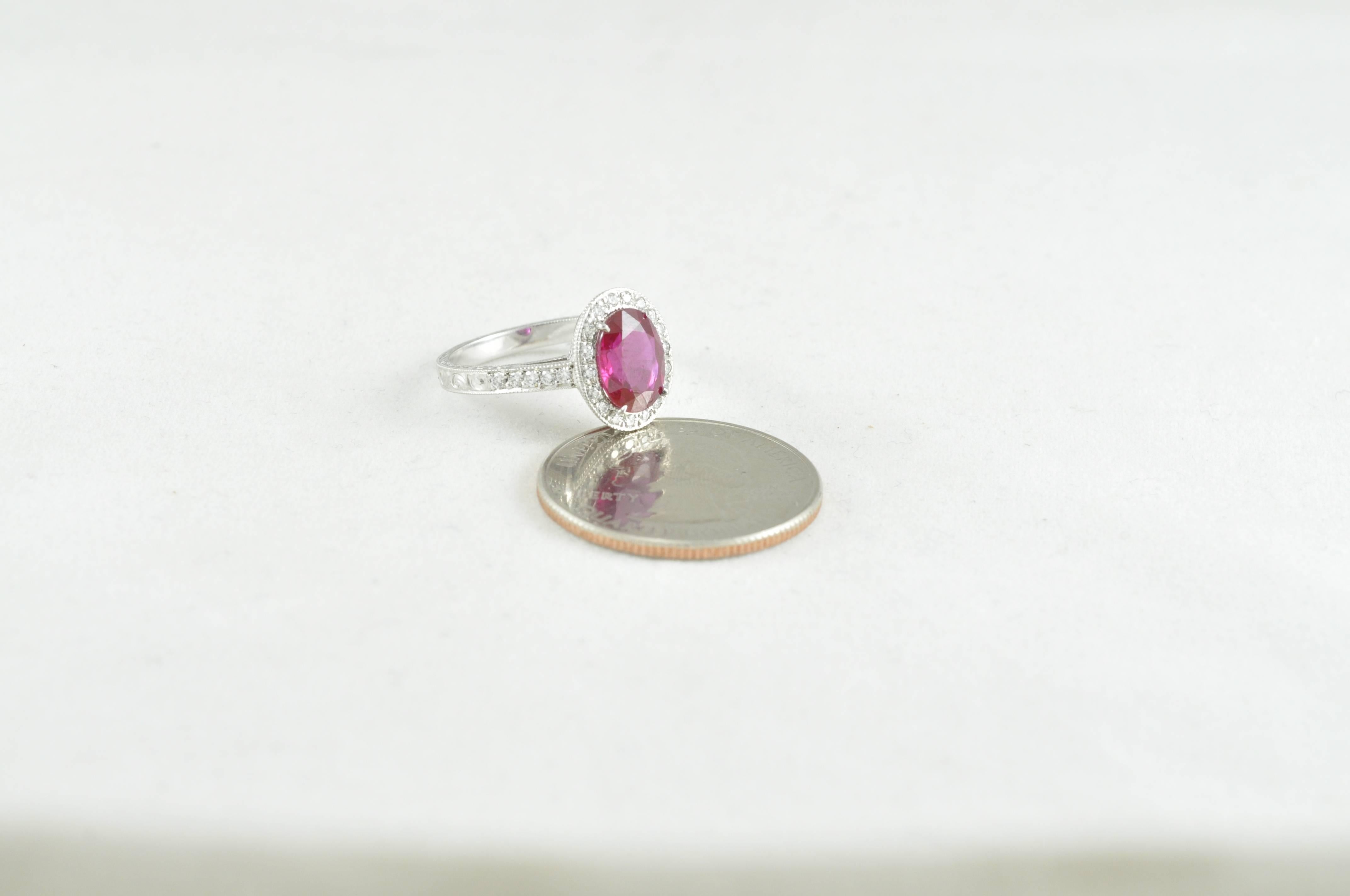 White Gold, Ruby and Diamond Ring In New Condition In Dallas, TX