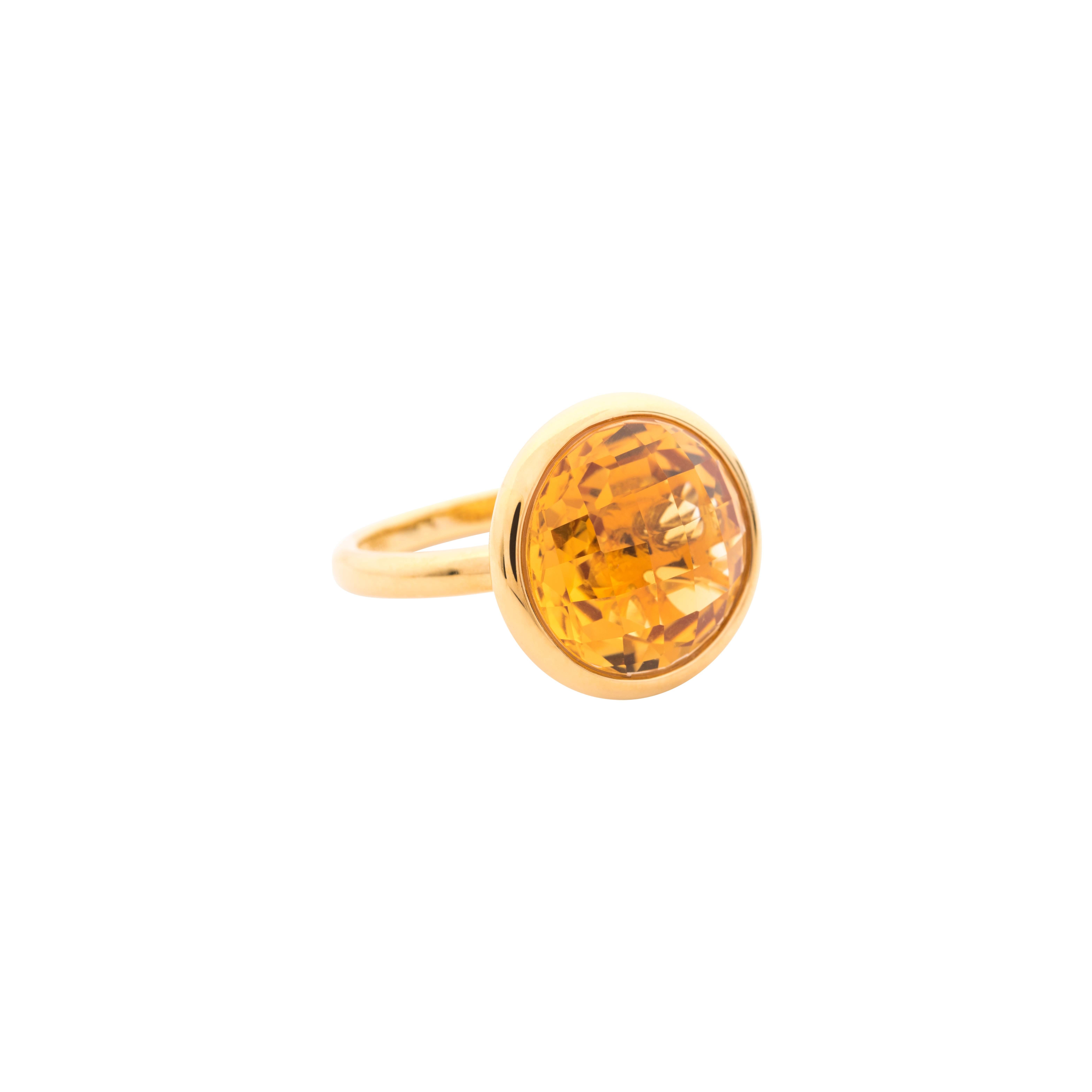 Celebrity Designer Orianne Collins 18k Yellow Gold Faceted Citrine Ring. Currently, a size 7.5 but can be sized to fit your needs.

A portion of all Orianne Collins Jewelry Sales supports Phil and Orianne Collins Little Dreams Foundation. This
