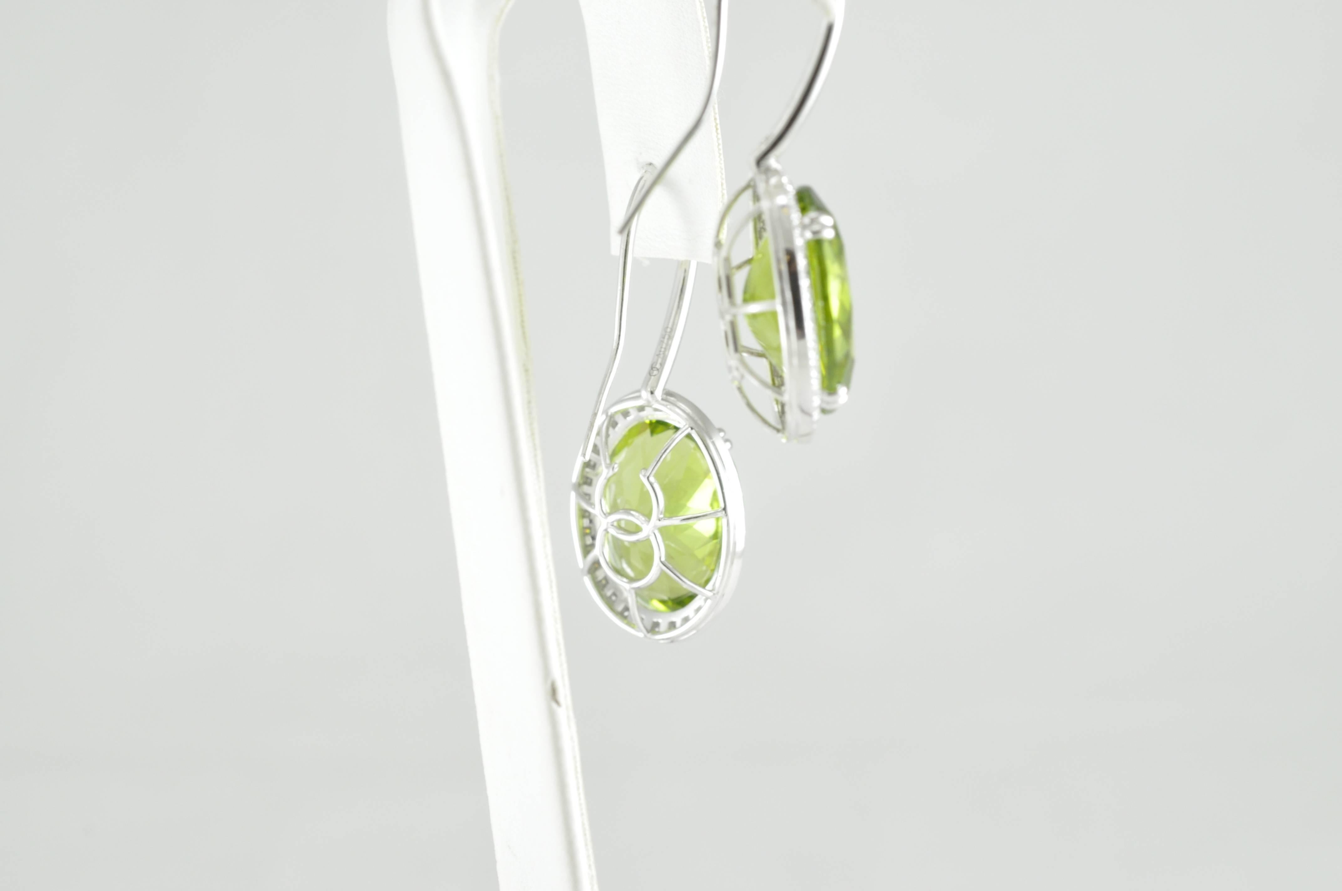 Oval Cut Peridot Diamond Drop Earrings