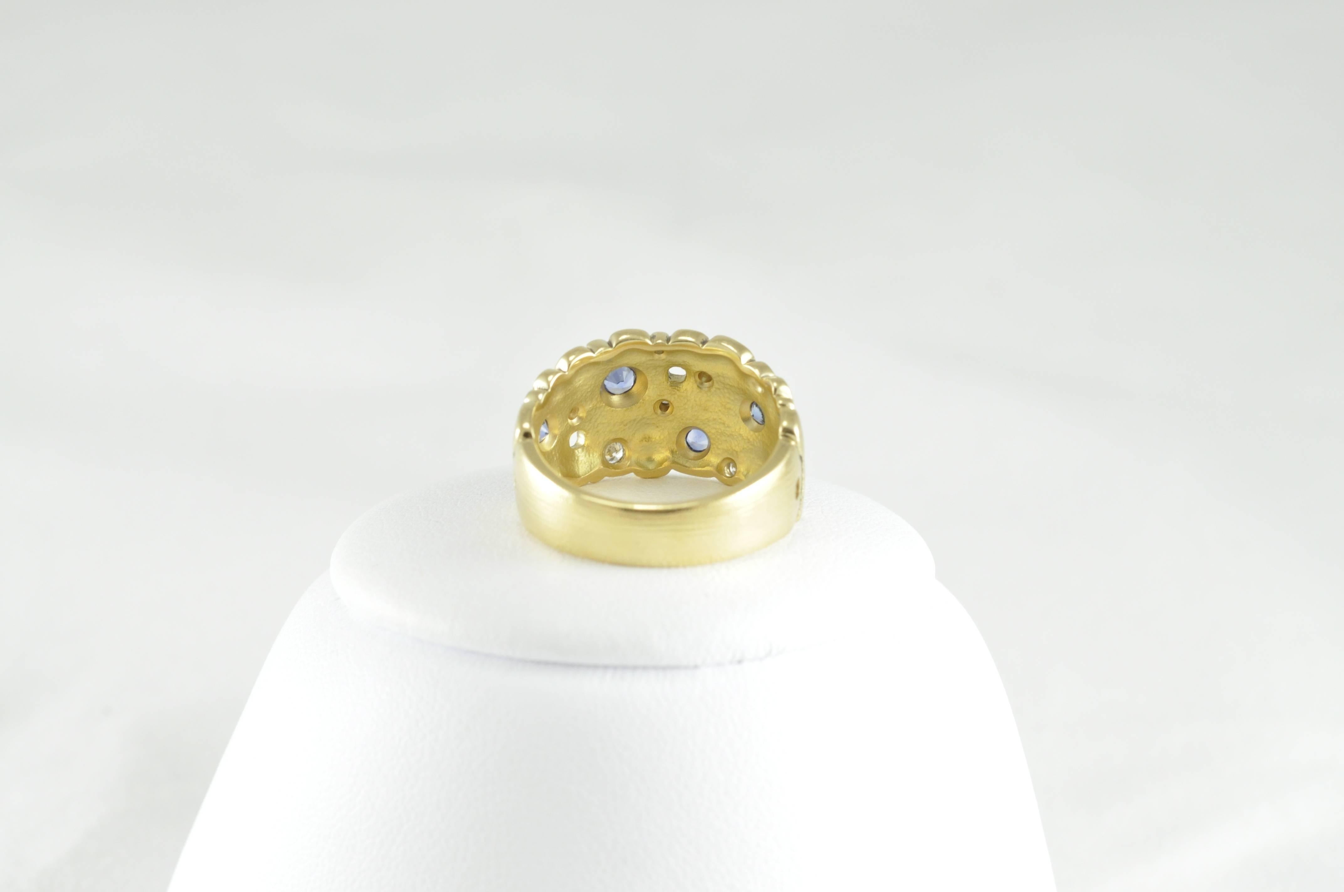 Round Cut Alex Sepkus Gold Sapphire and Diamond Dome Ring