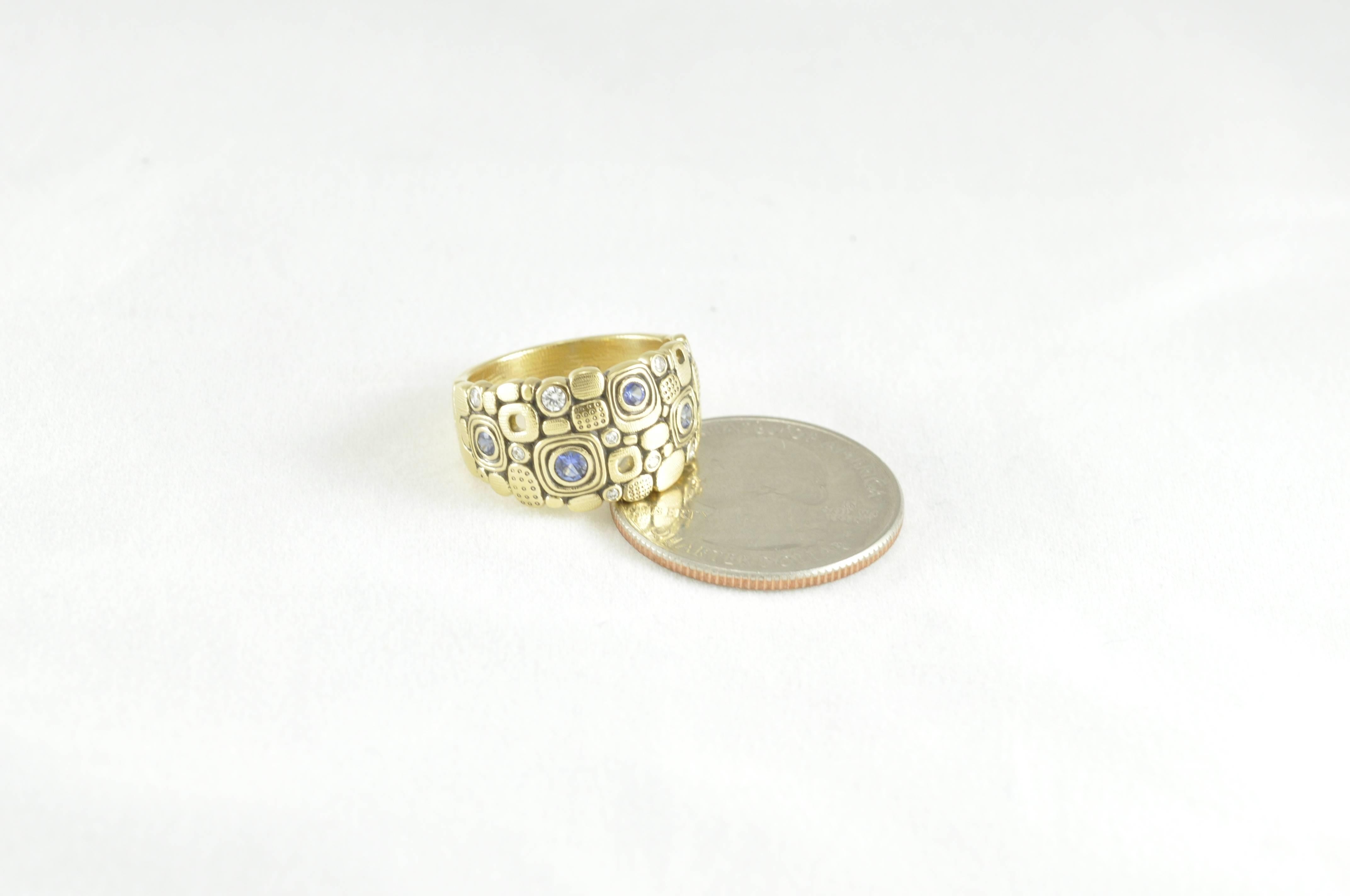 Modern Alex Sepkus Gold Sapphire and Diamond Dome Ring