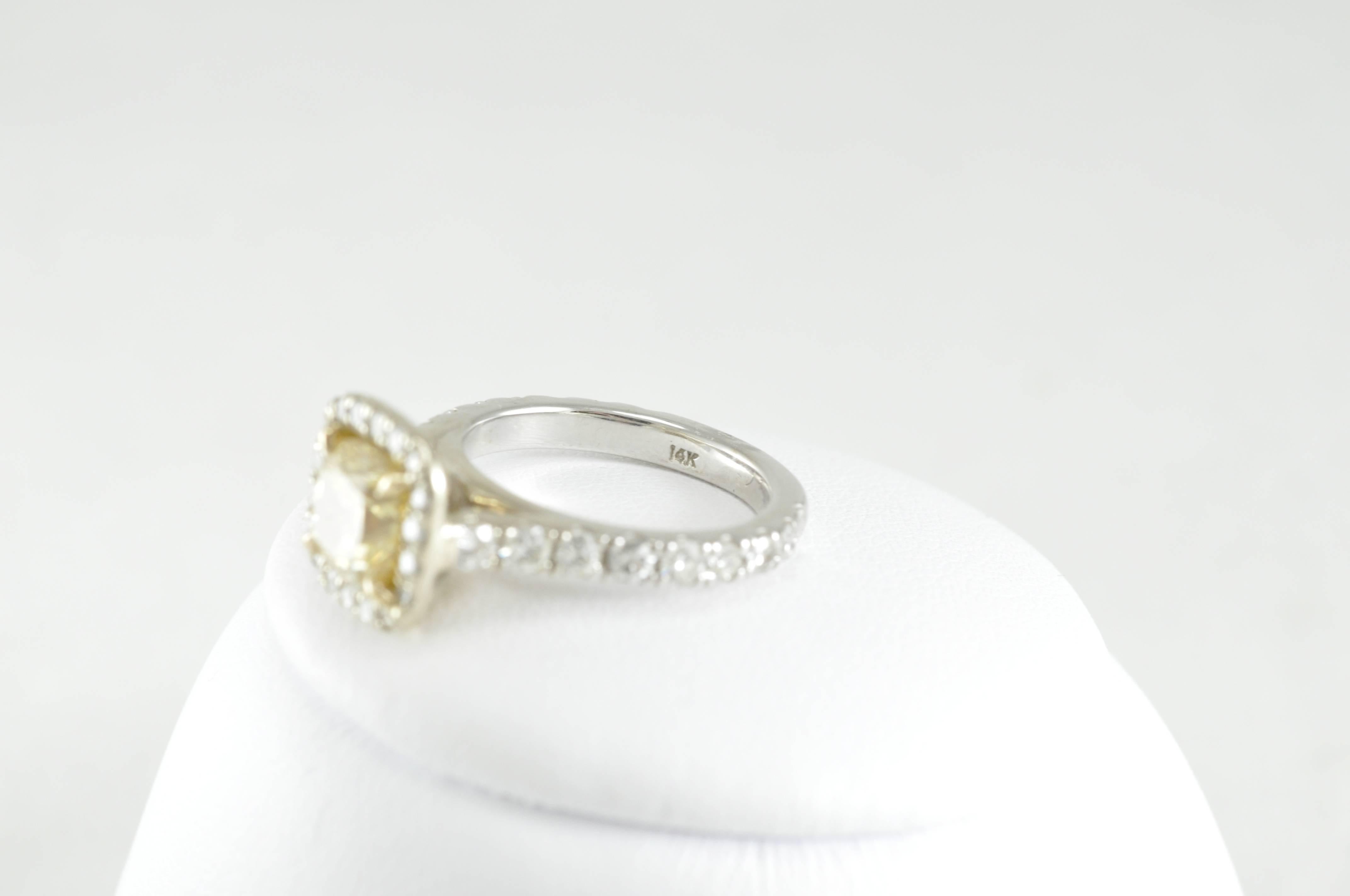 Cushion Cut White Gold and Yellow Diamond Engagement Ring