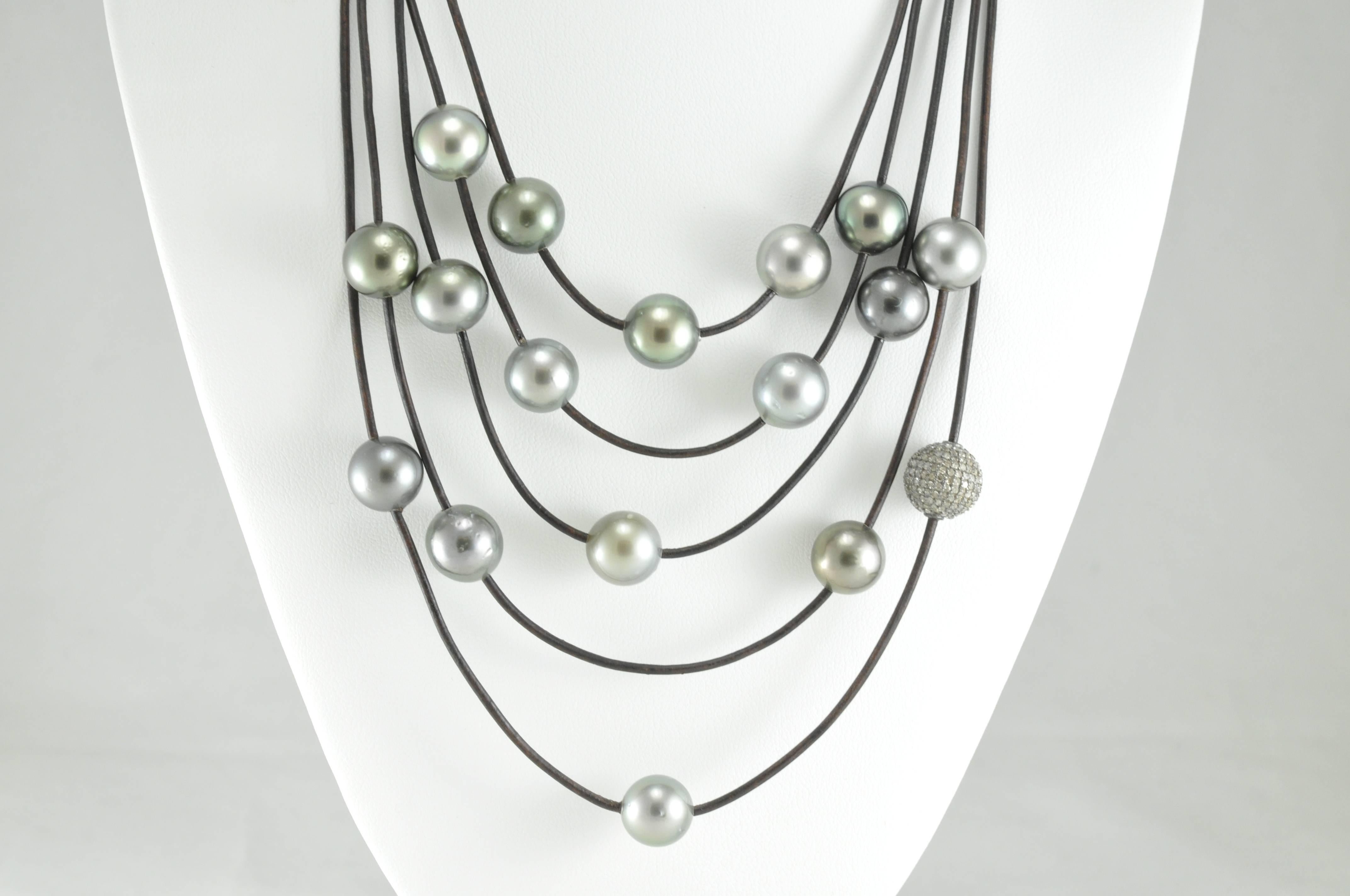 Modern Vincent Peach Tahitian Pearl and Pave Diamond Constellation Necklace