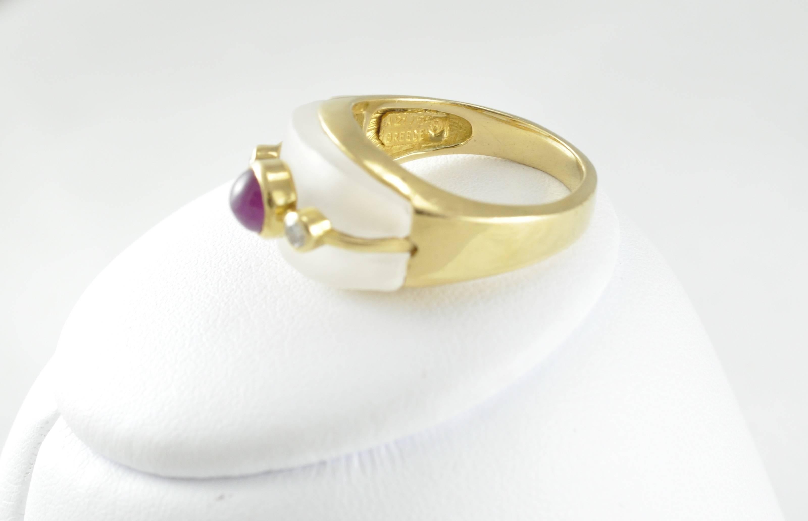 Modern Lalaounis Frosted Ruby Cabochon Ring