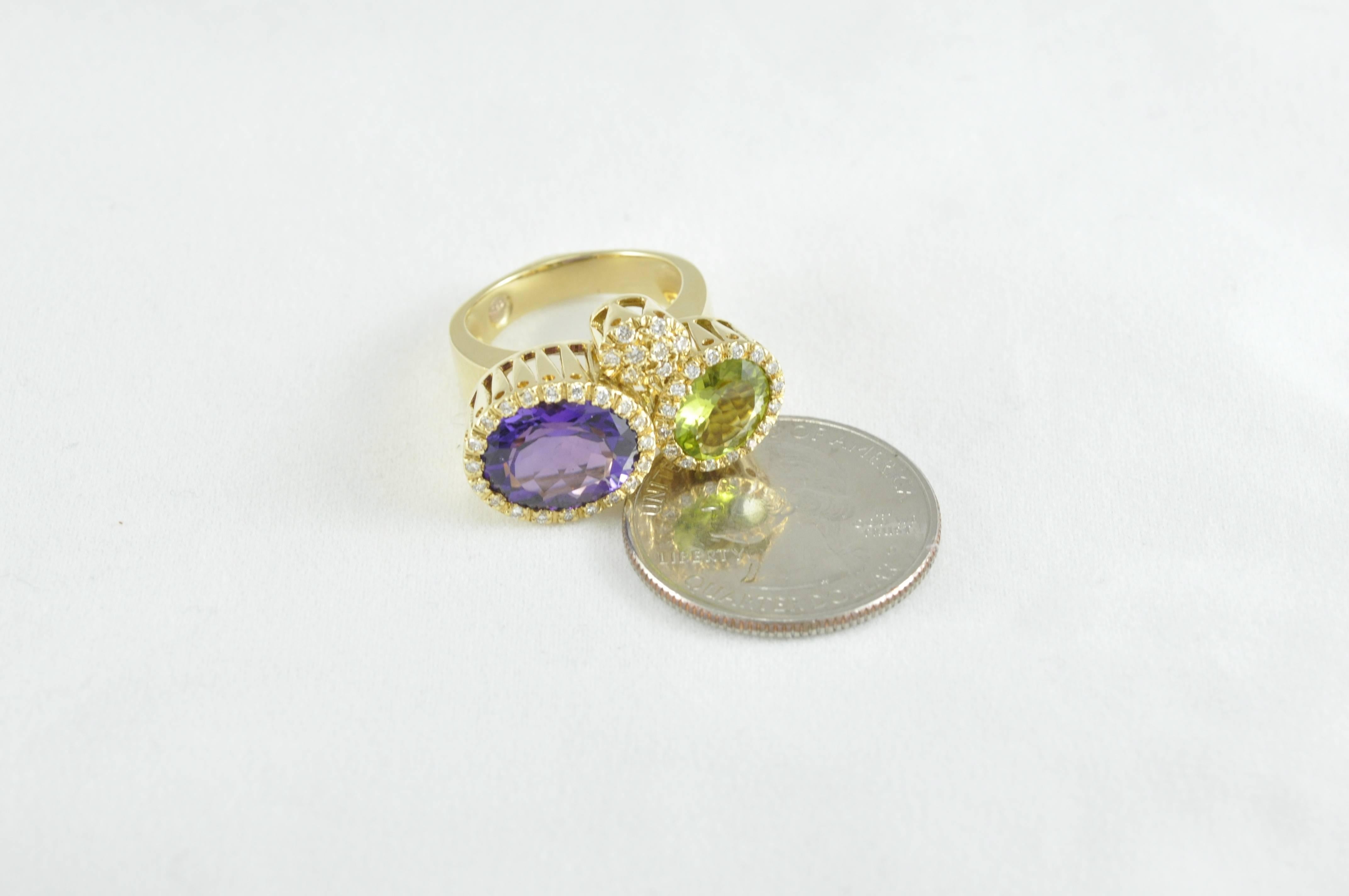Oval Cut Ponte Vecchio Giollei Peridot, Amethyst and Diamond Ring