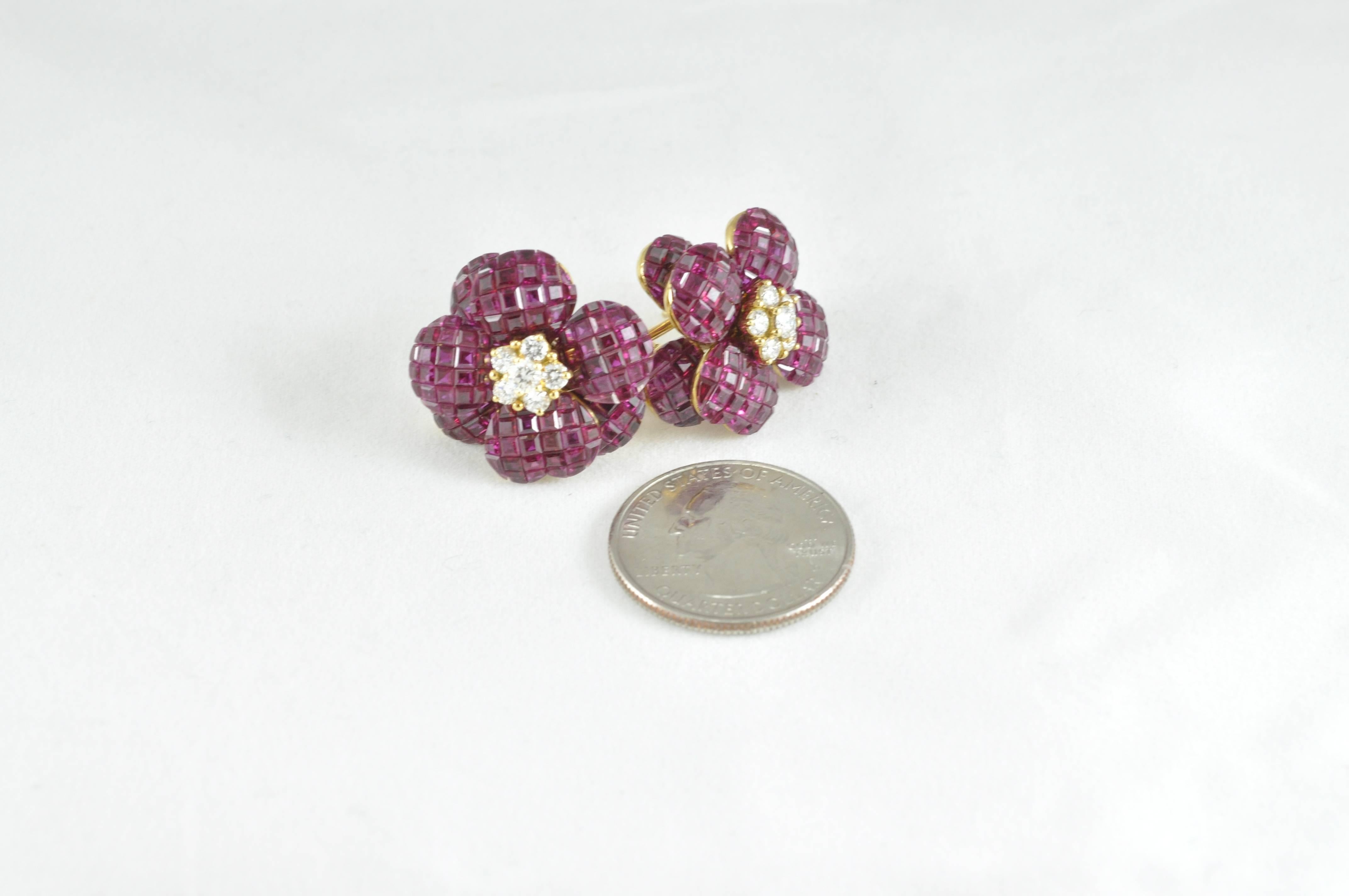 Ruby and Diamond Flower Earrings 2