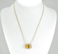 Citrine and Diamond Oval Pendant on Triple Chain