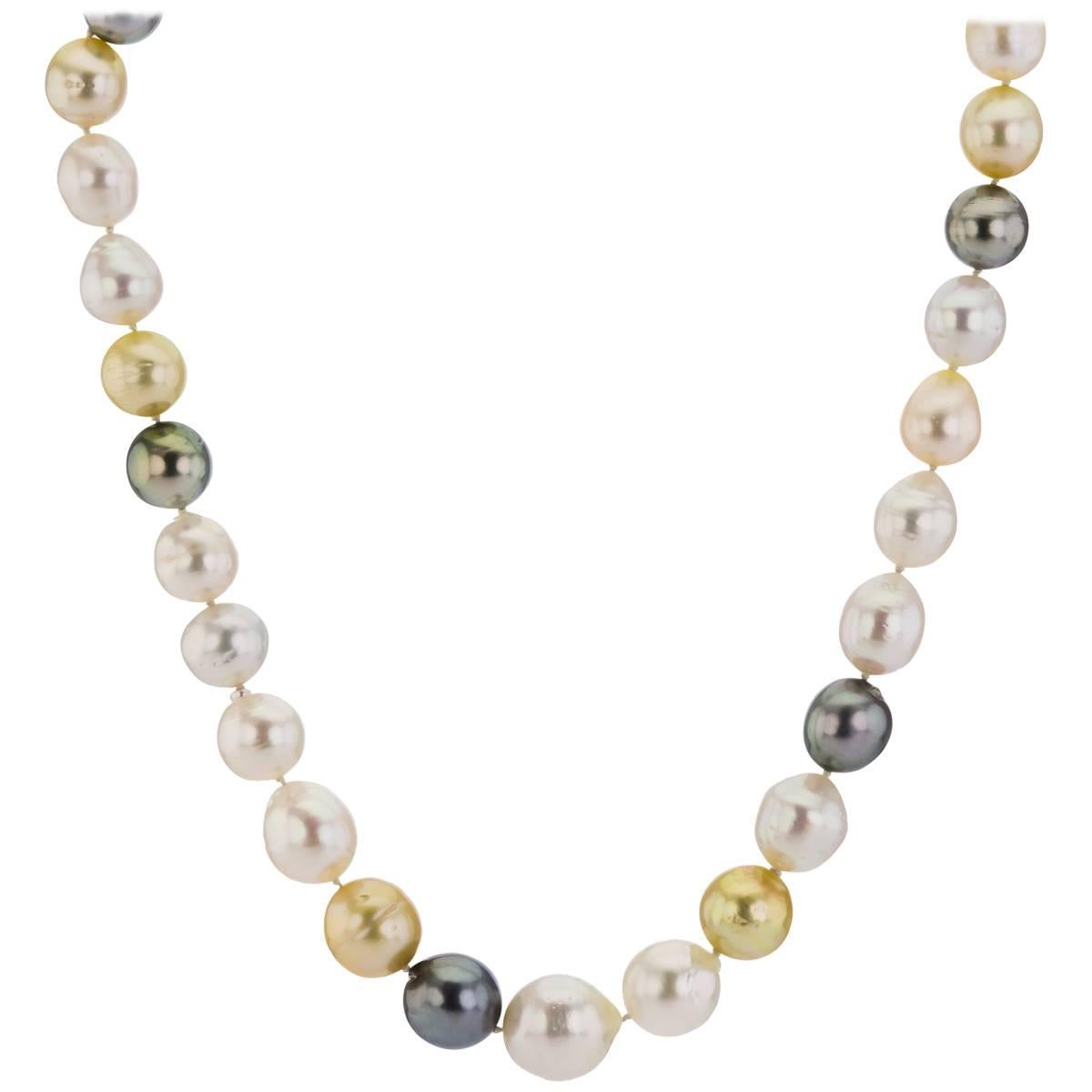 Multicolored South Sea Semi Baroque Pearls with White Gold Clasp