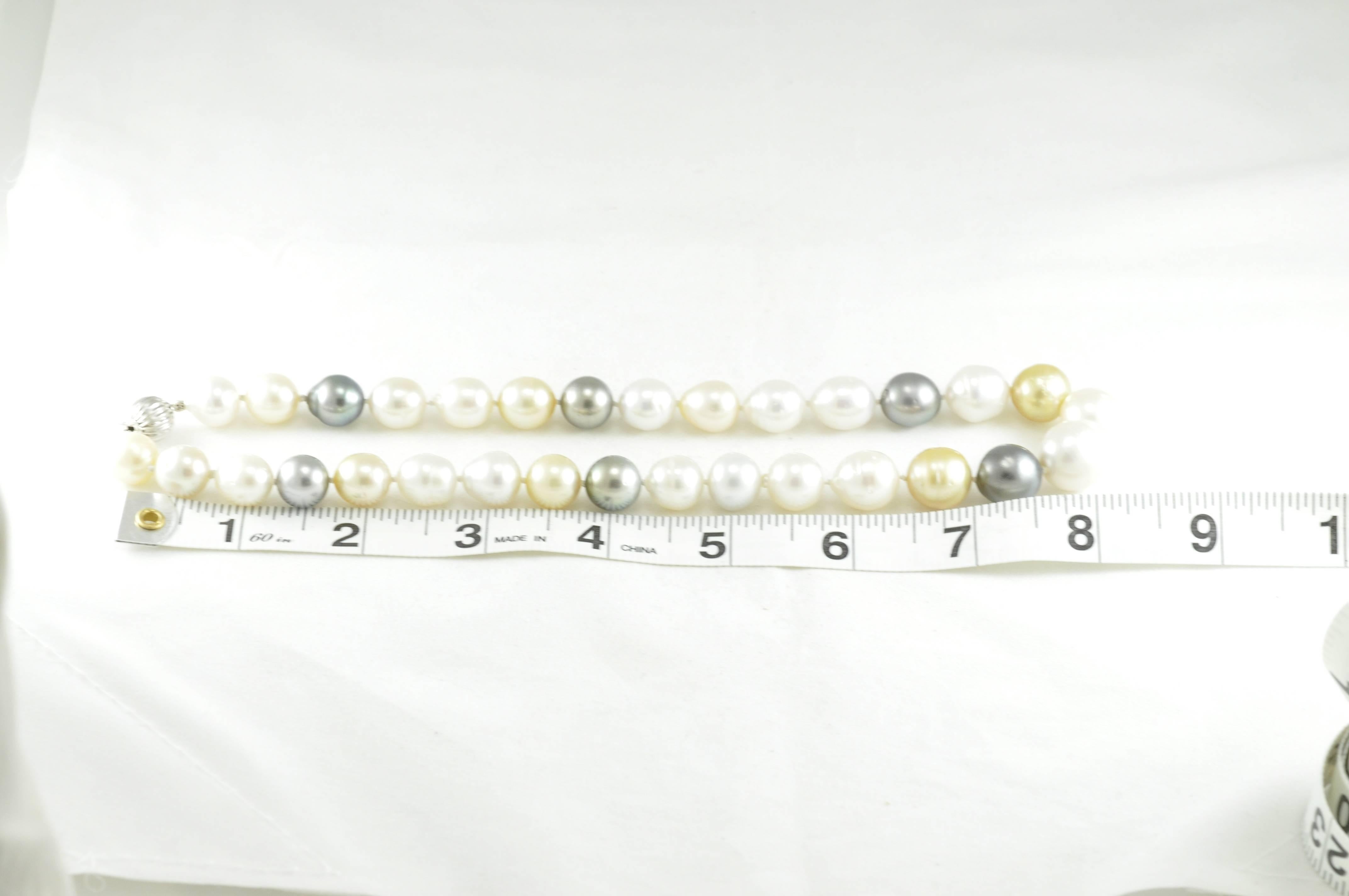Women's Multicolored South Sea Semi Baroque Pearls with White Gold Clasp