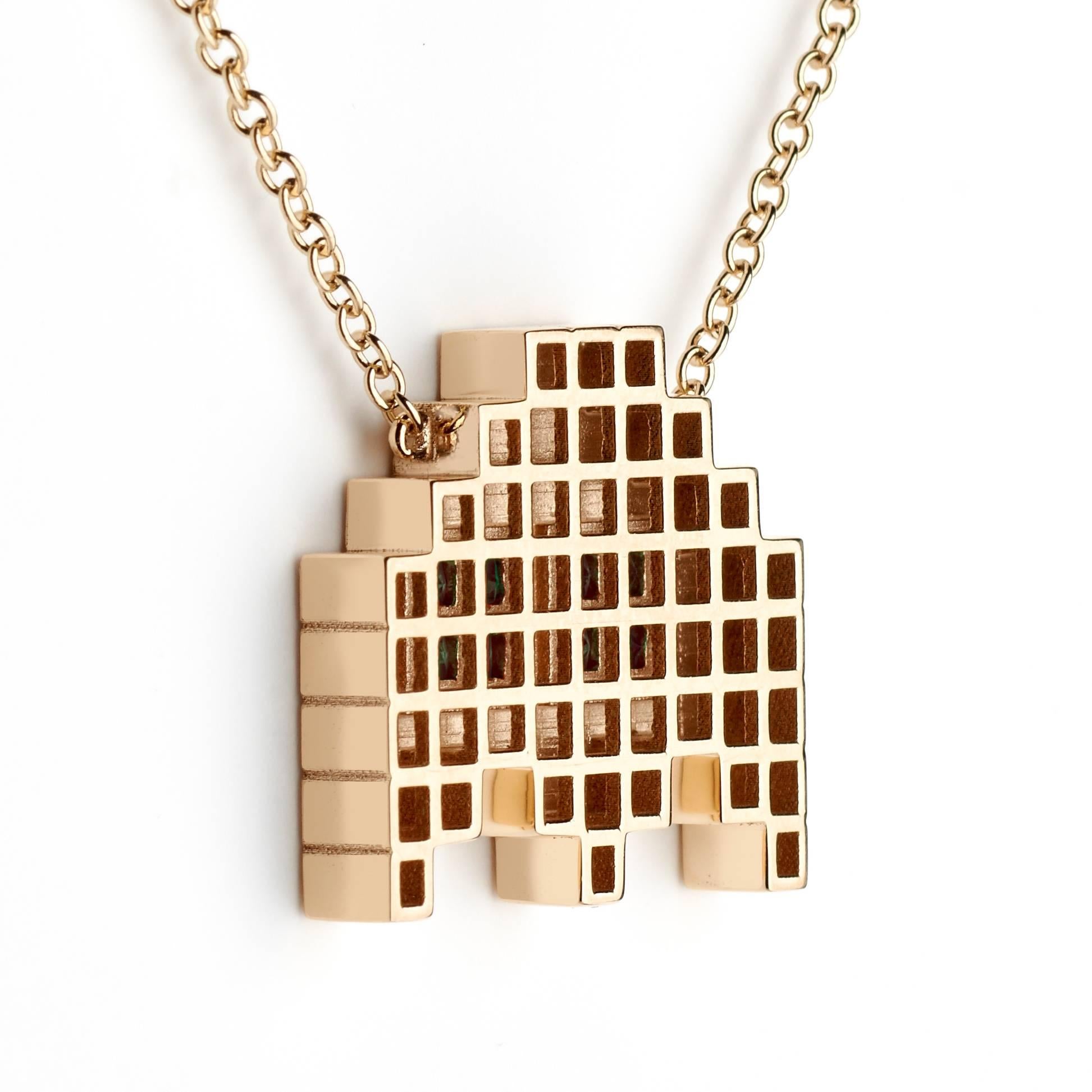 Contemporary Francesca Grima Yellow Gold and Emerald Invader II Necklace