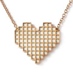 Francesca Grima Rose Gold Reversible Pixel Heart Necklace in Carbon Snow Enamel