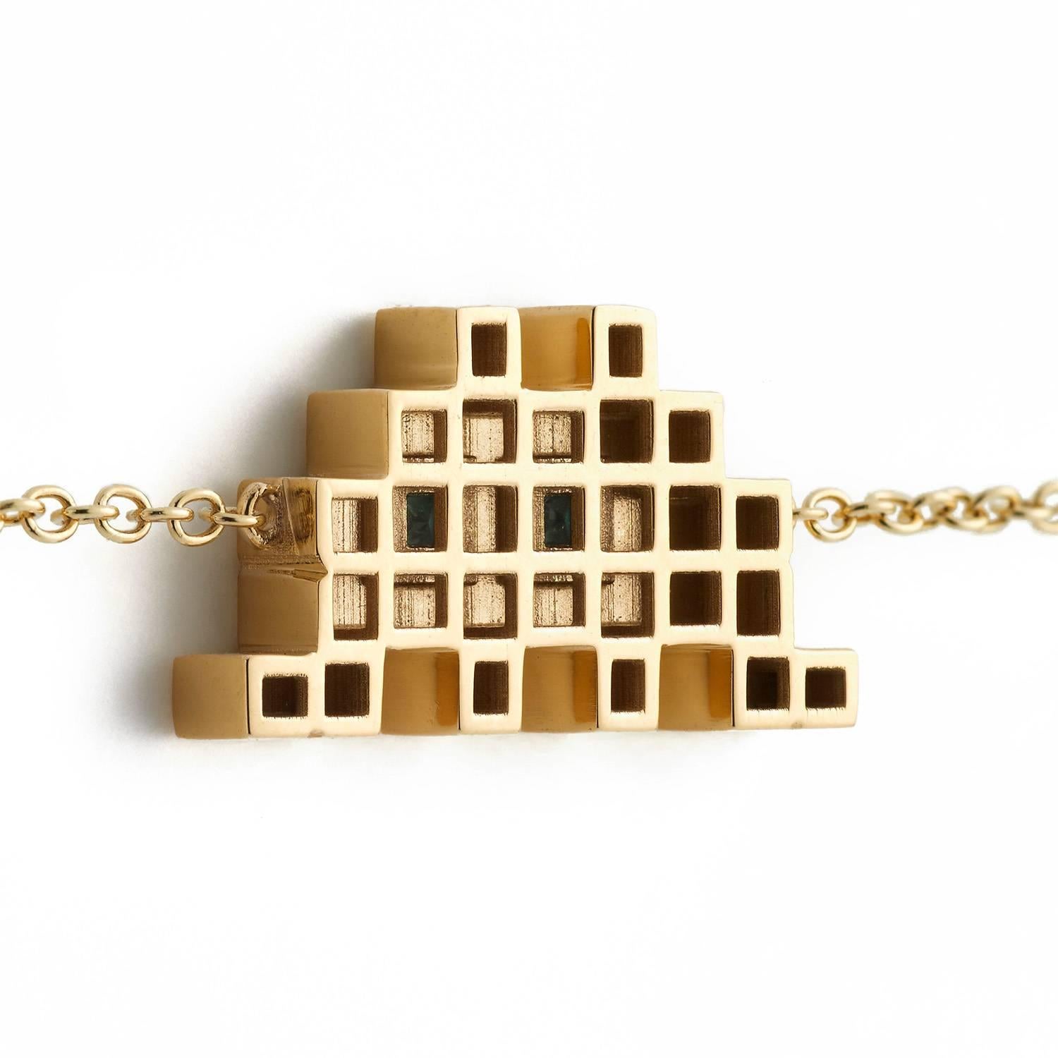 Contemporary Francesca Grima Yellow Gold and Emerald Invader I Bracelet For Sale